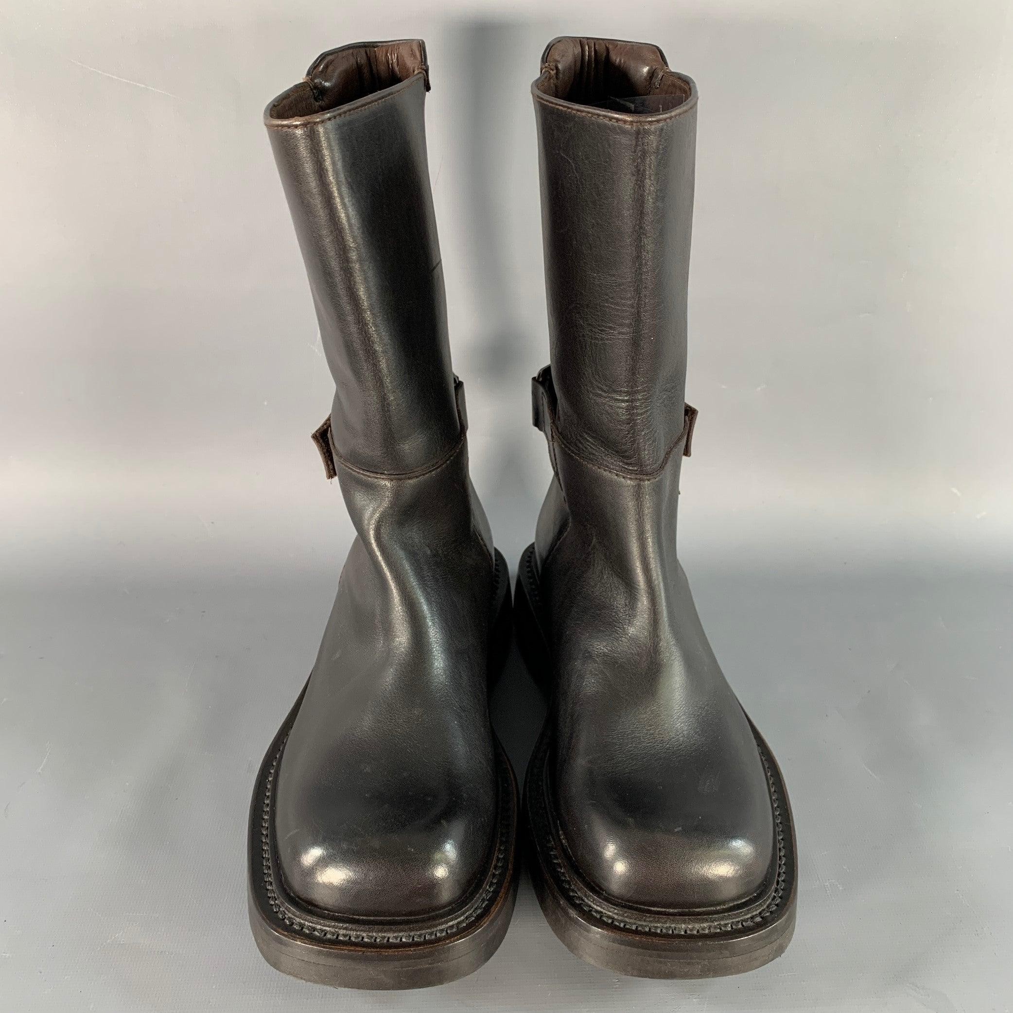 Men's PRADA Size 7 Brown Leather Hook Loop Engineer Boots For Sale