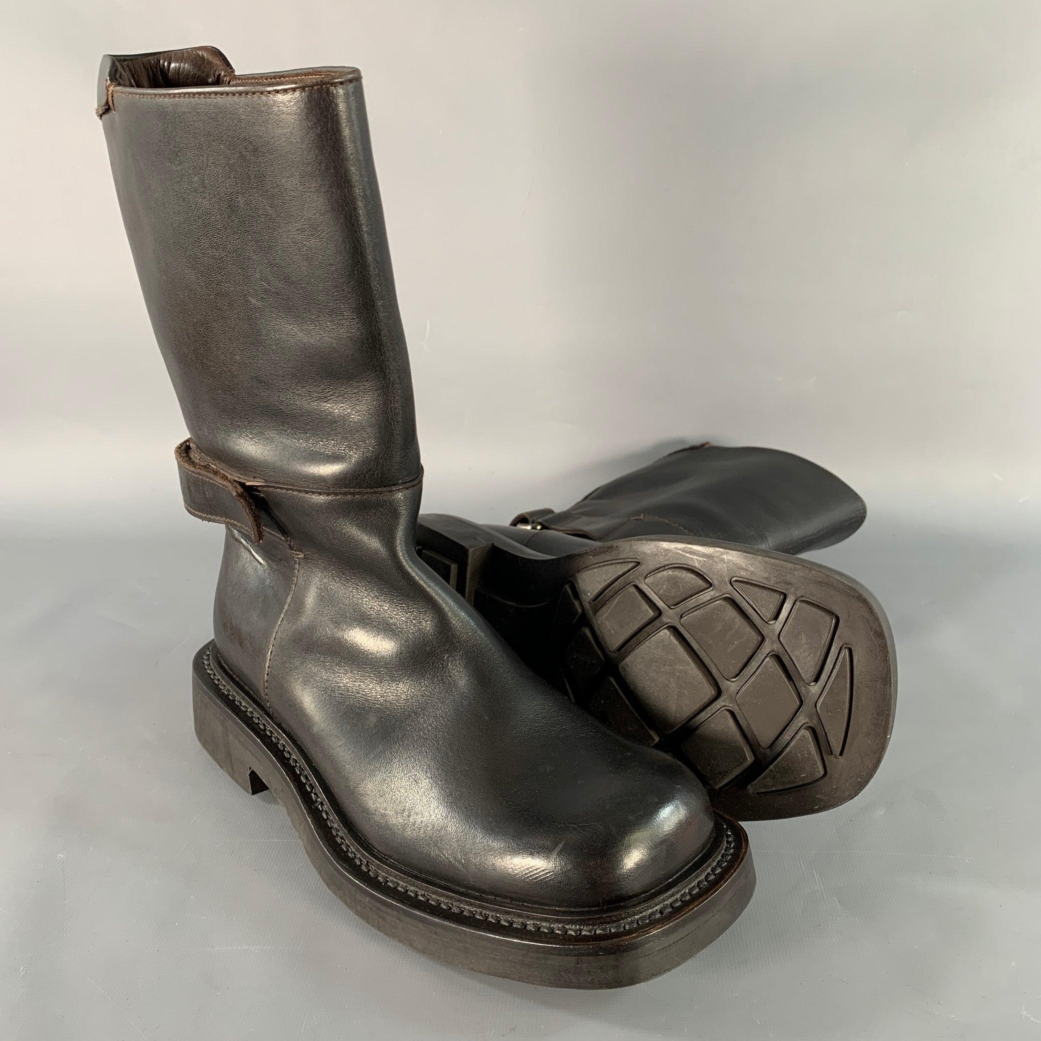 PRADA Size 7 Brown Leather Hook Loop Engineer Boots For Sale 1