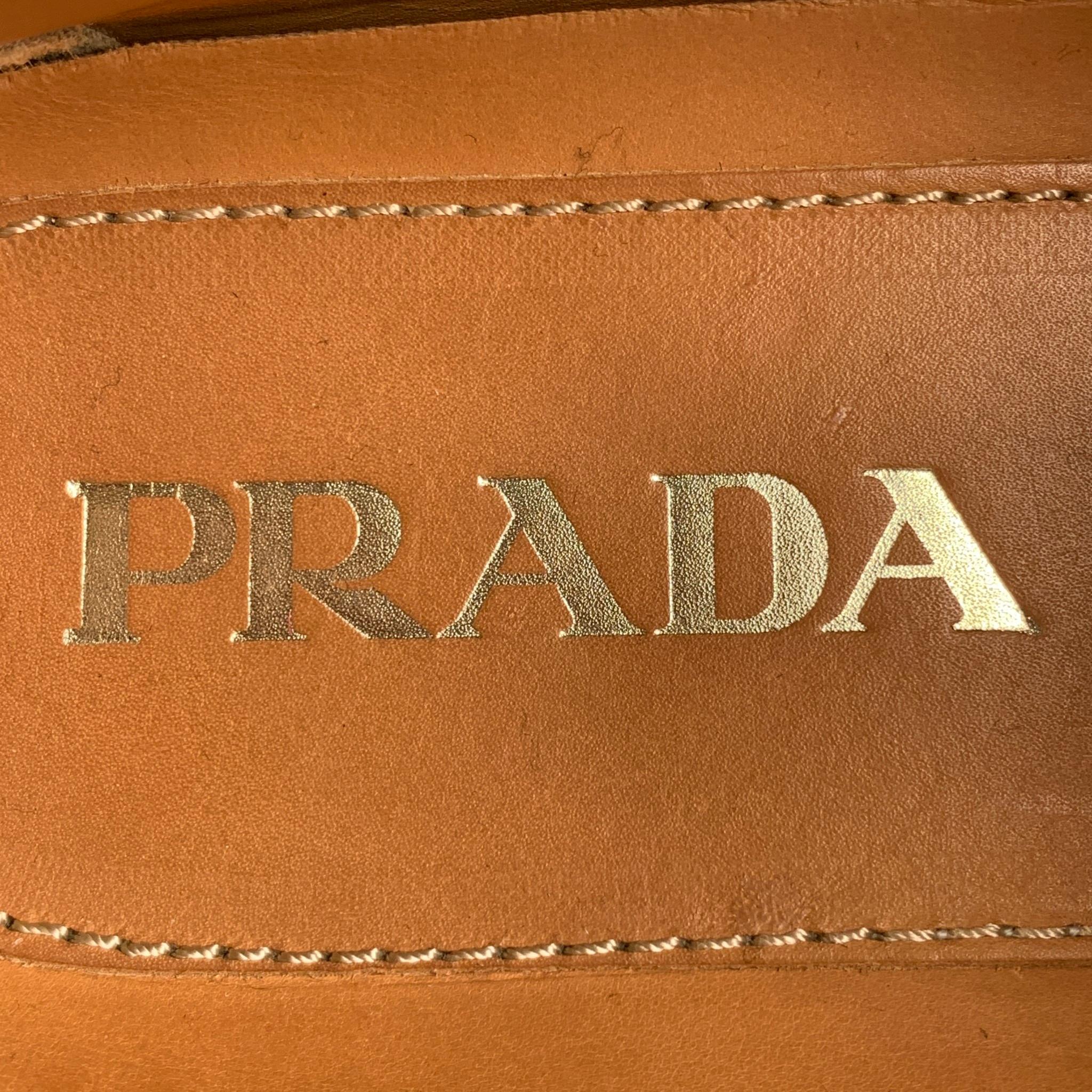 Black PRADA Size 7 Brown Textured Leather Drivers Loafers