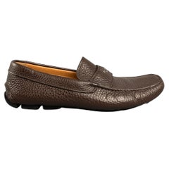 PRADA Size 7 Brown Textured Leather Drivers Loafers