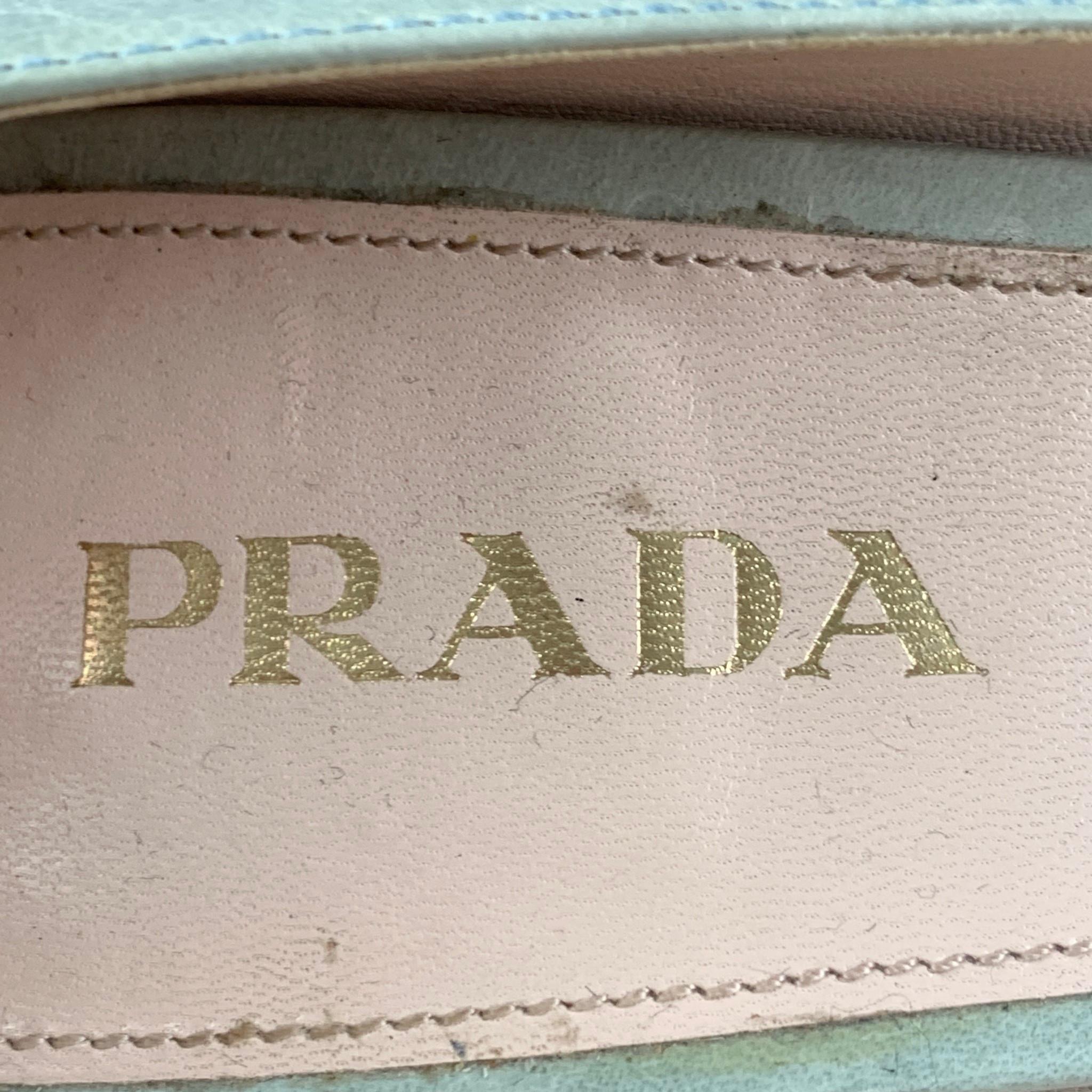 PRADA Size 7 Mint Black Silver Leather Color Block Cap Toe Pumps In Good Condition In San Francisco, CA