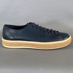 PRADA Size 7 Navy Beige Leather Espadrille Sneakers