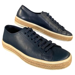 PRADA Size 7 Navy Beige Leather Espadrille Sneakers