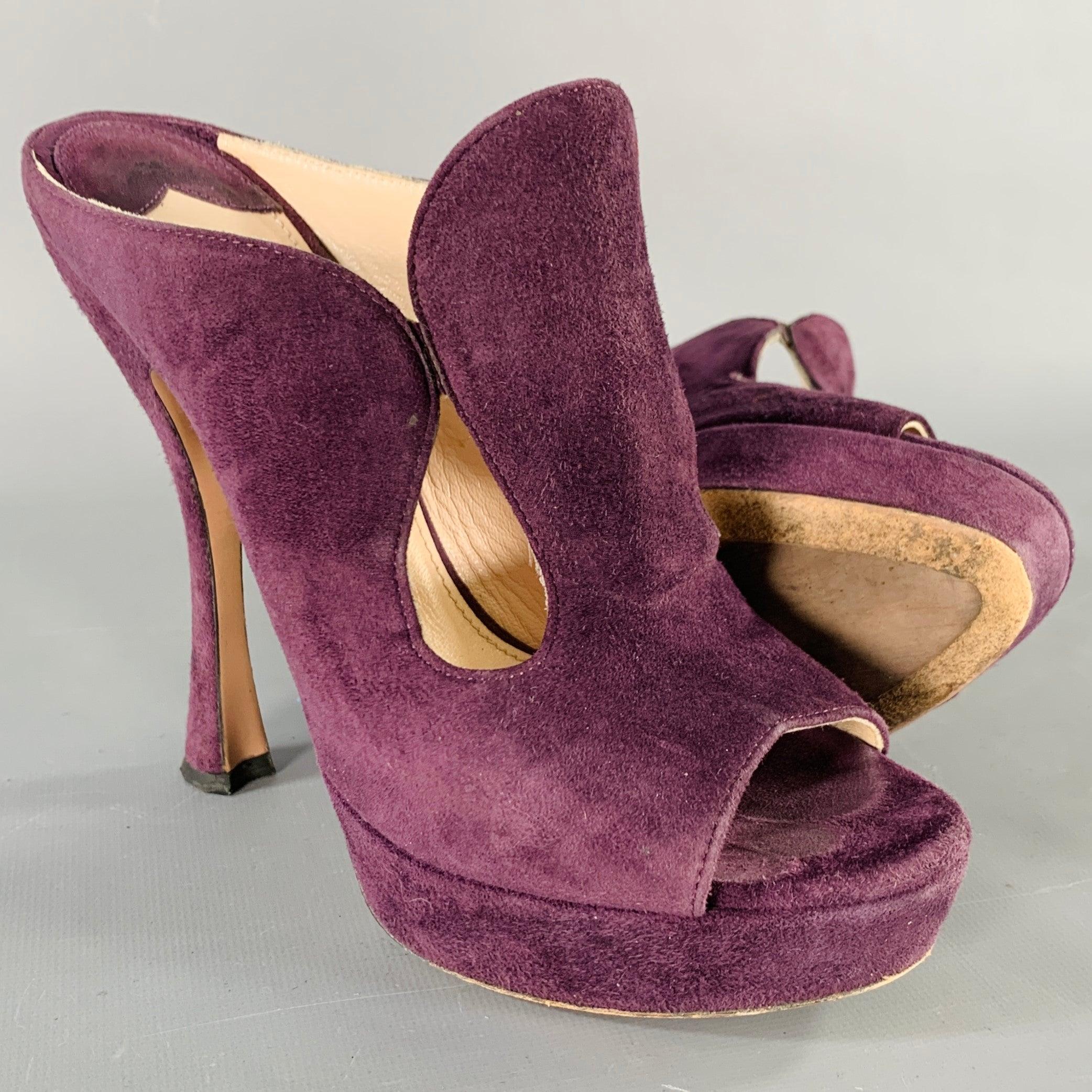 Donna PRADA Sandali ritagliati in pelle scamosciata viola prugna misura 7 in vendita