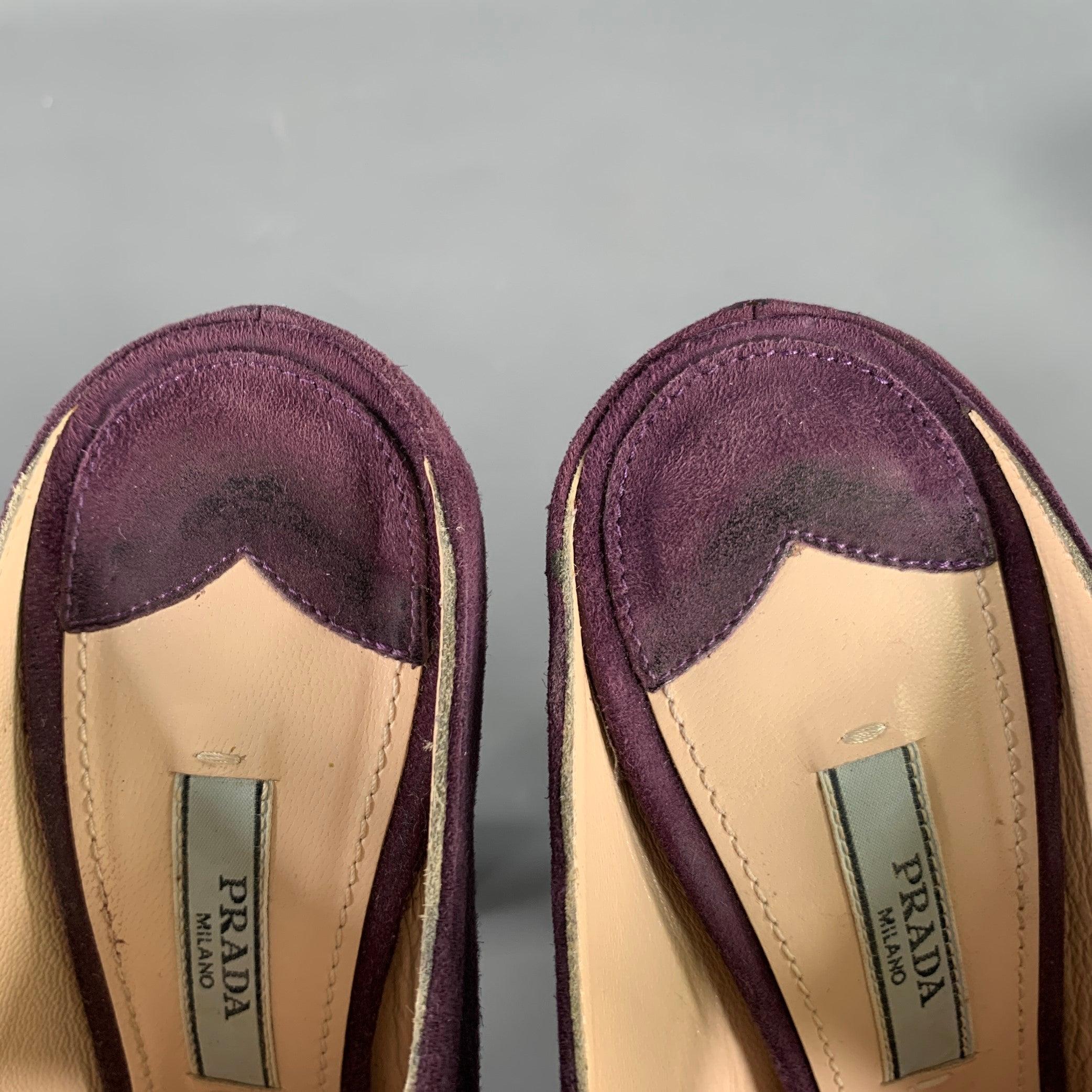 PRADA Sandali ritagliati in pelle scamosciata viola prugna misura 7 in vendita 4
