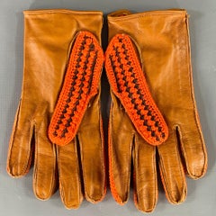 PRADA Größe 7 Rot Brown Crochet Lederhandschuhe