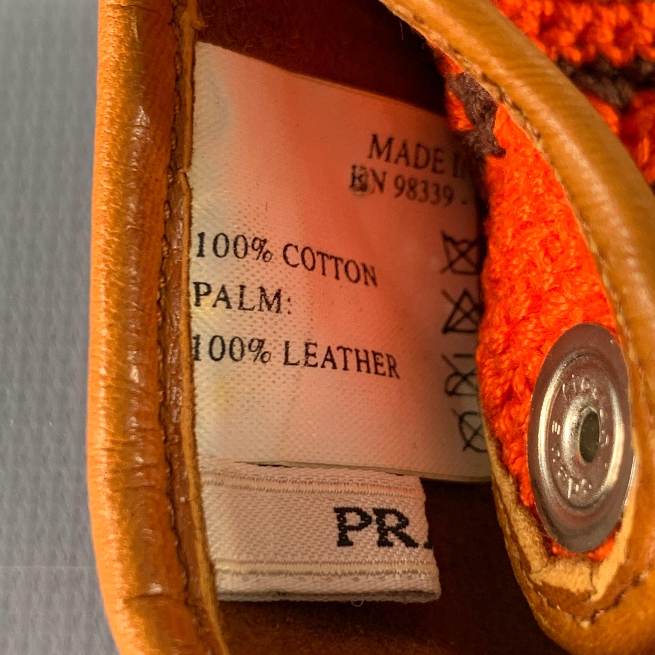 PRADA Size 7 Red Brown Crochet Leather Gloves In Good Condition For Sale In San Francisco, CA