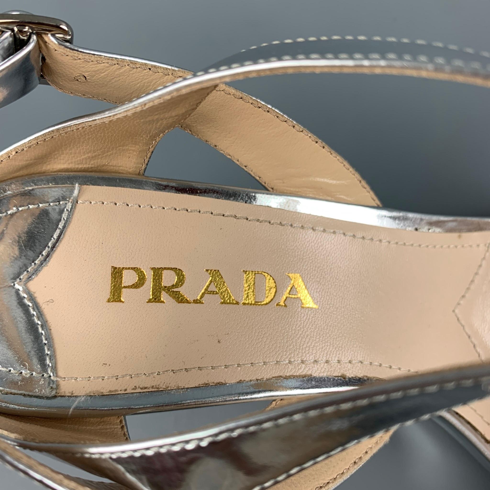 PRADA Size 7 Silver Metallic Slingback Wedges In Good Condition In San Francisco, CA