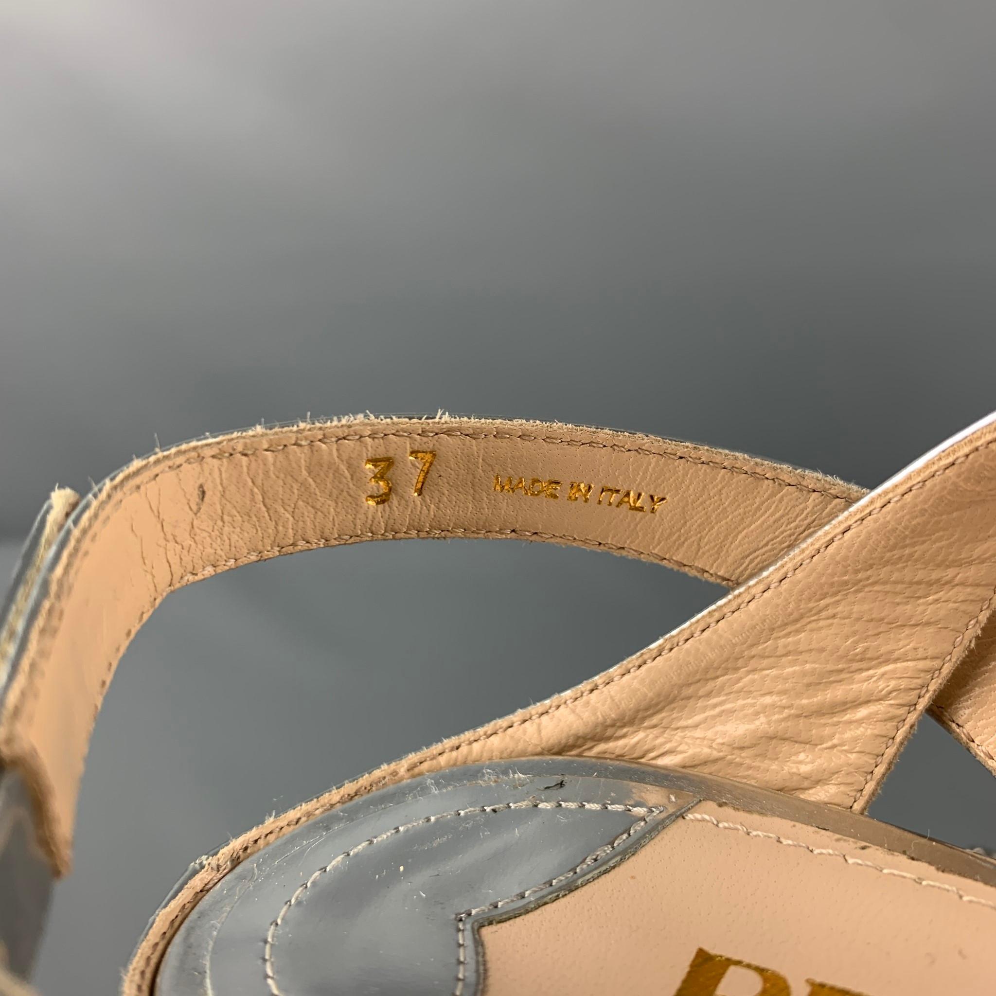 Women's PRADA Size 7 Silver Metallic Slingback Wedges