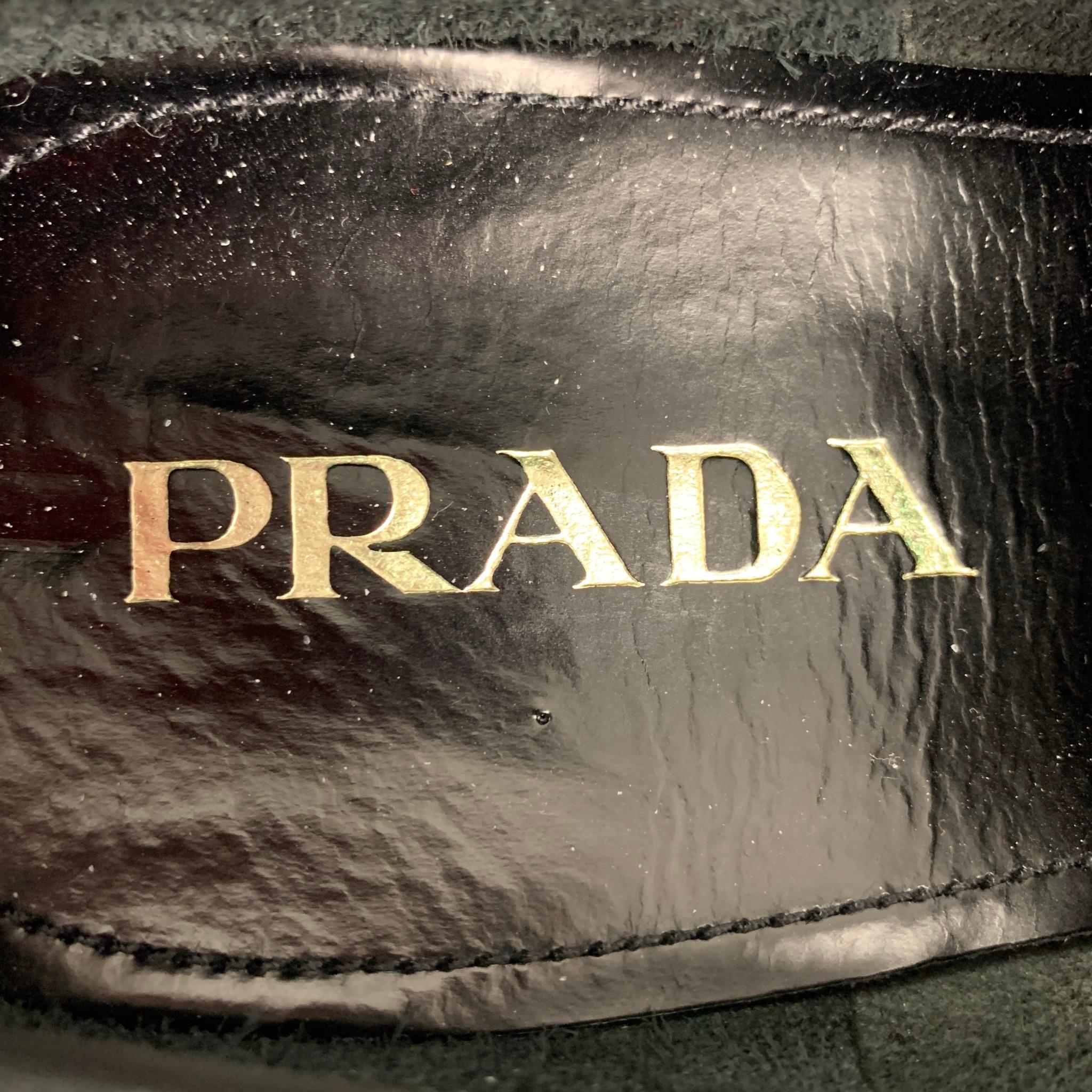 Men's PRADA Size 7.5 Black Burgundy Two Toned Leather Square Toe Loafers