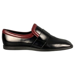 PRADA Size 7.5 Black Burgundy Two Toned Leather Square Toe Loafers