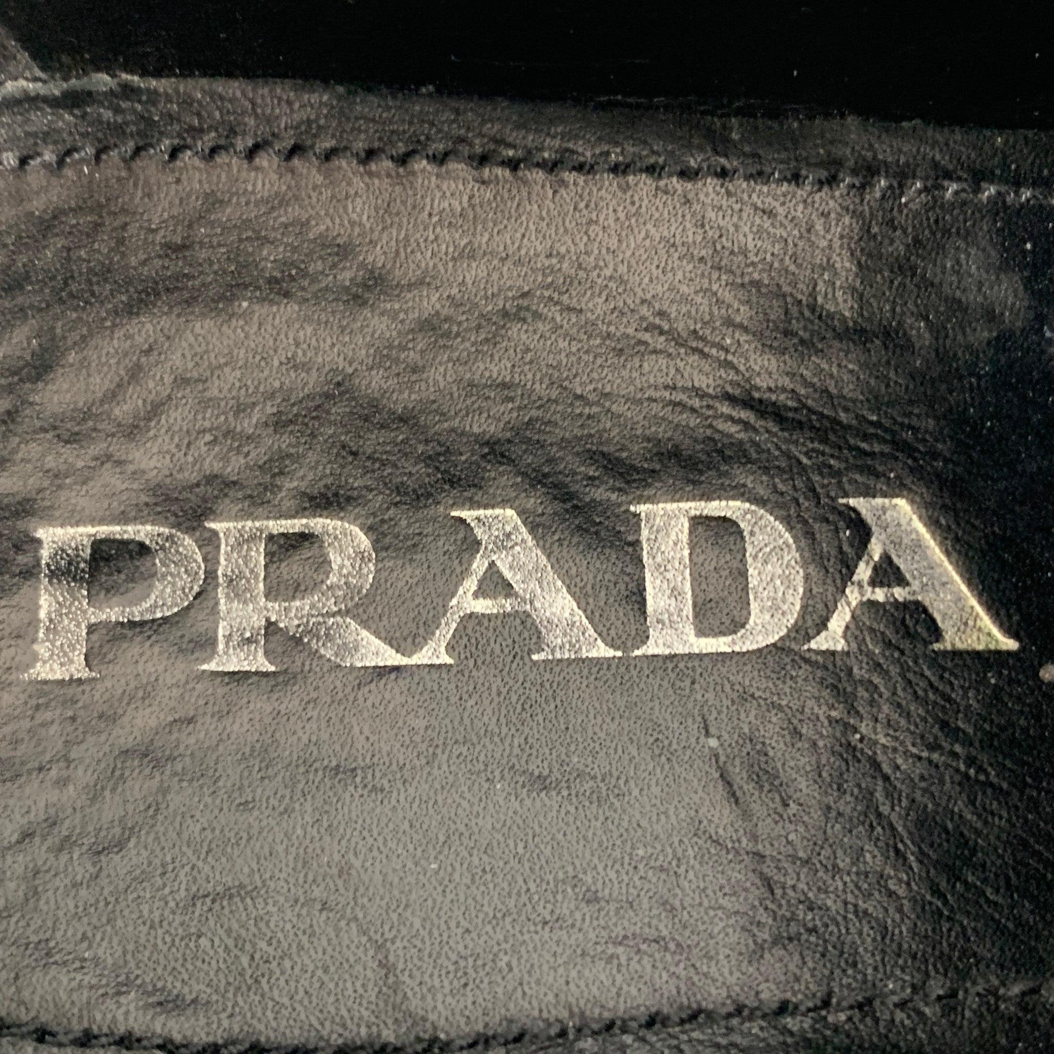 PRADA Size 7.5 Black Iridescent Leather Platform Lace Up Shoes For Sale 3