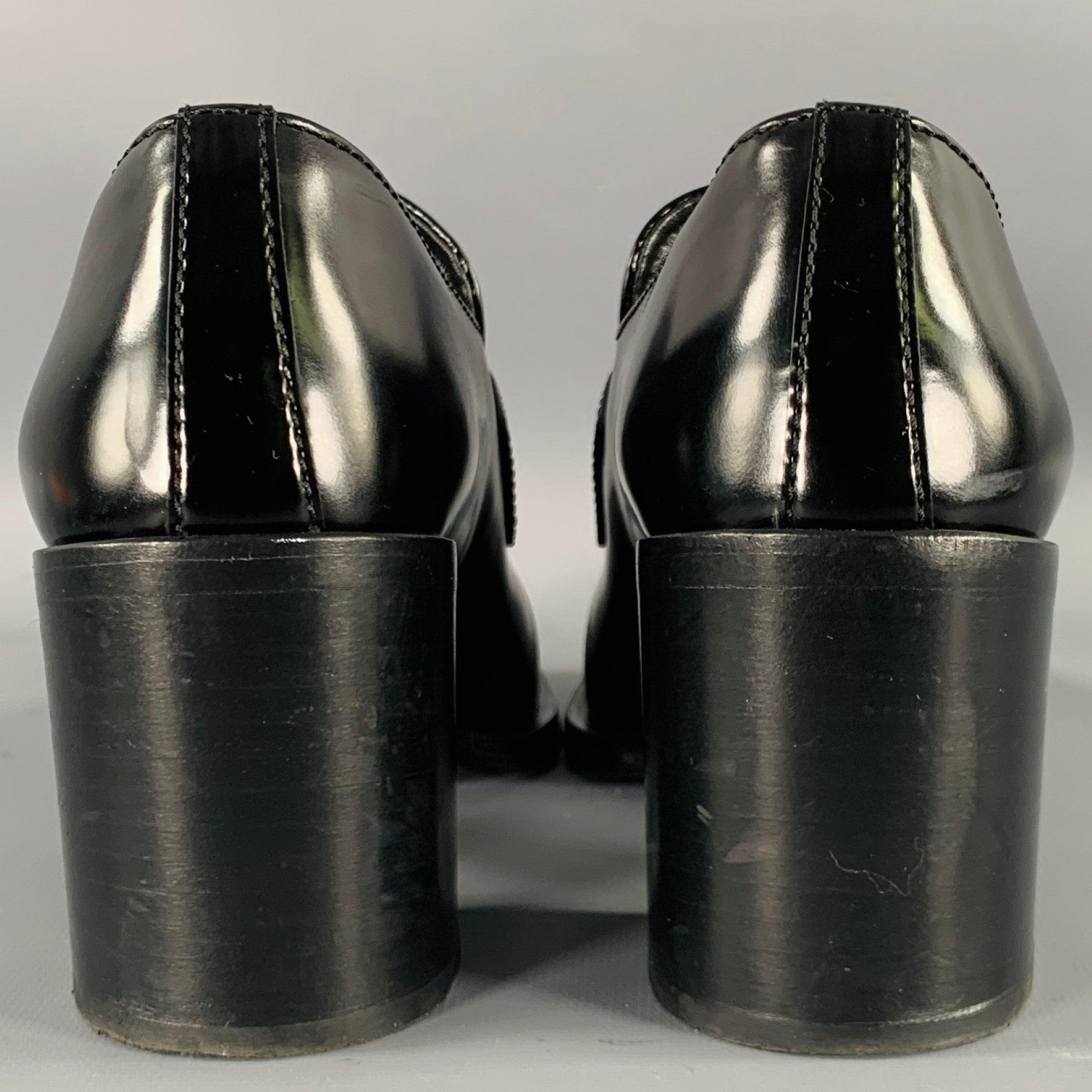 PRADA Size 7.5 Black Leather Penny Loafer Pumps In Excellent Condition In San Francisco, CA