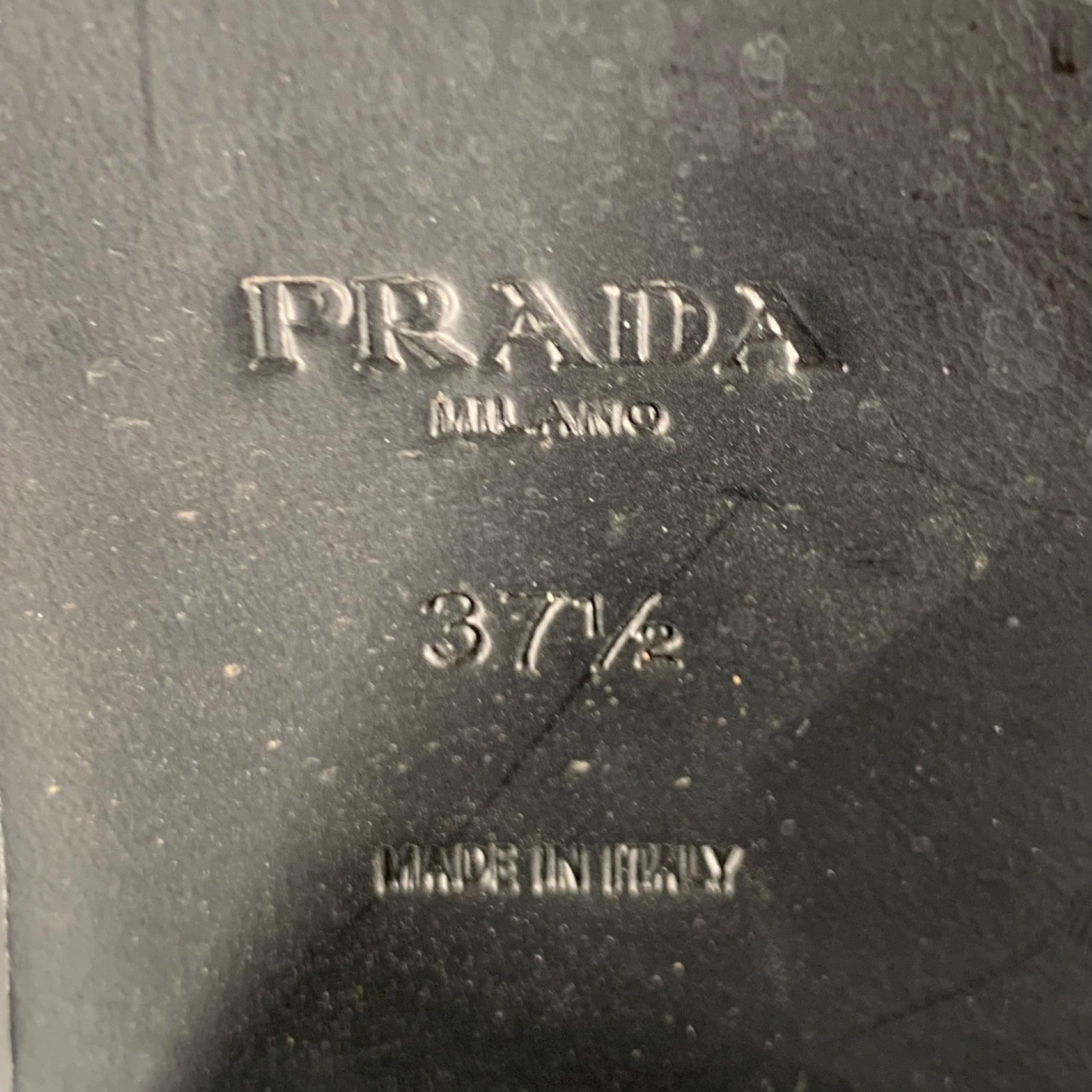 PRADA Size 7.5 Black Leather Penny Loafer Pumps 4