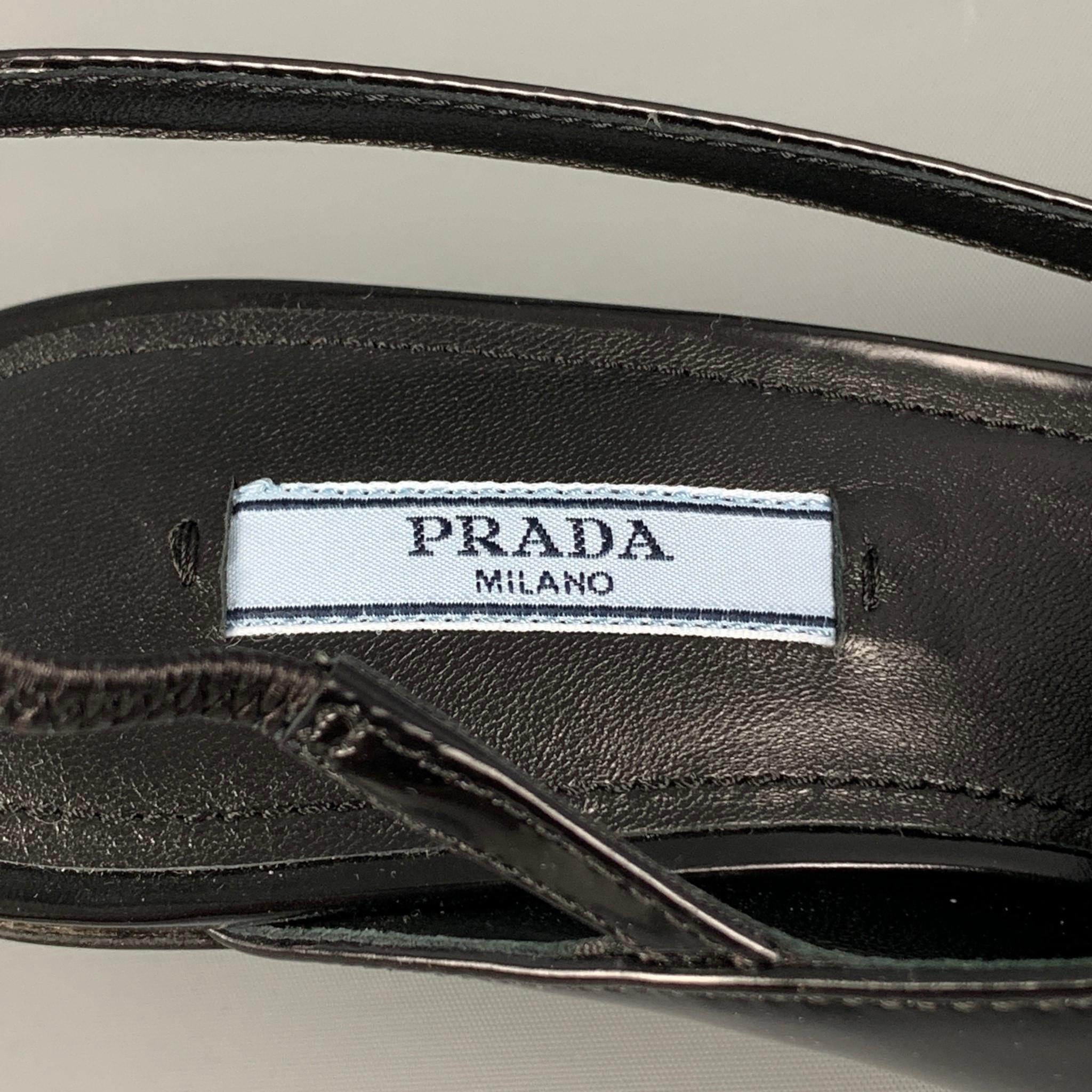 PRADA Size 7.5 Black Leather Slingback Wedge Pumps 1