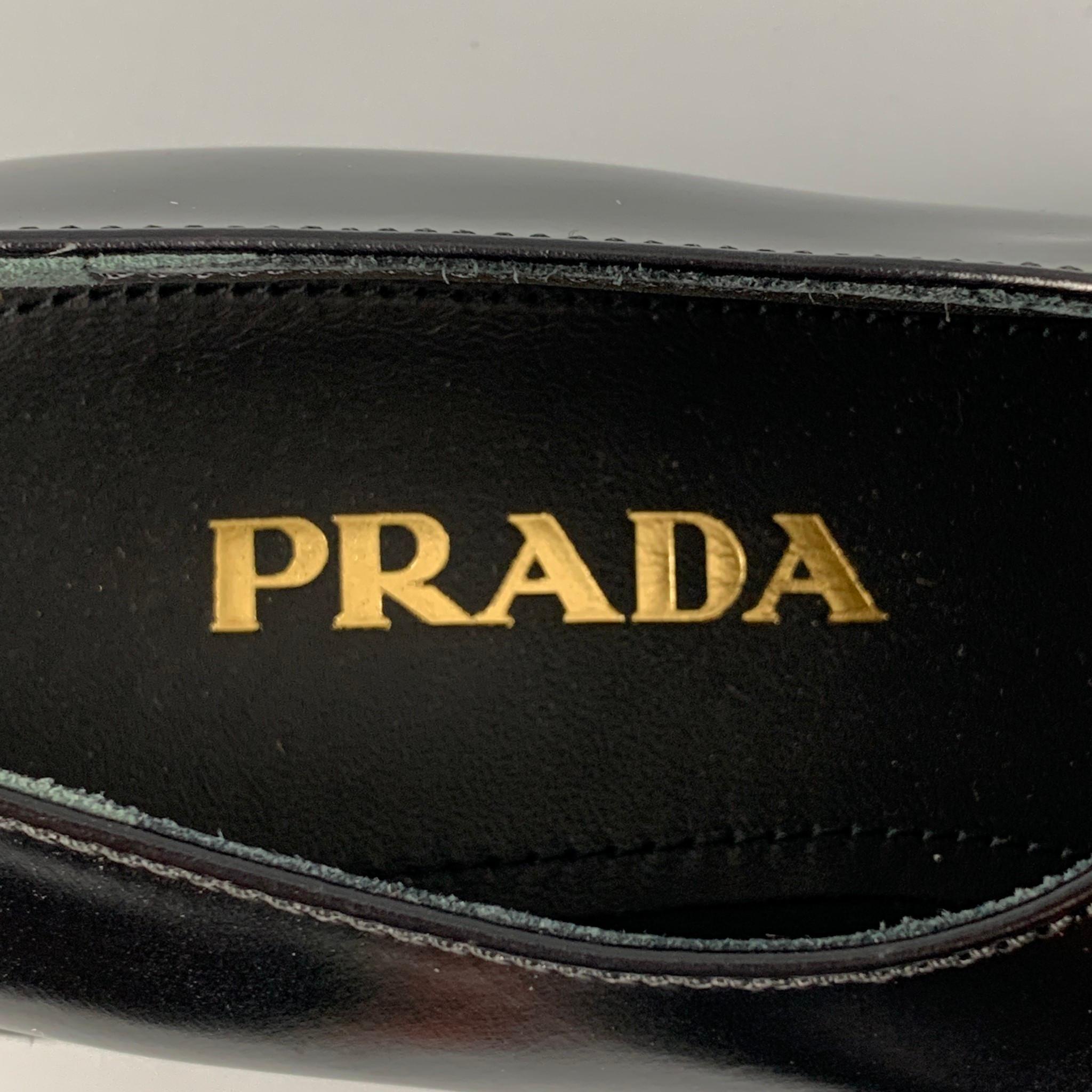 Women's PRADA Size 7.5 Black Leather Triangle Logo Loafers
