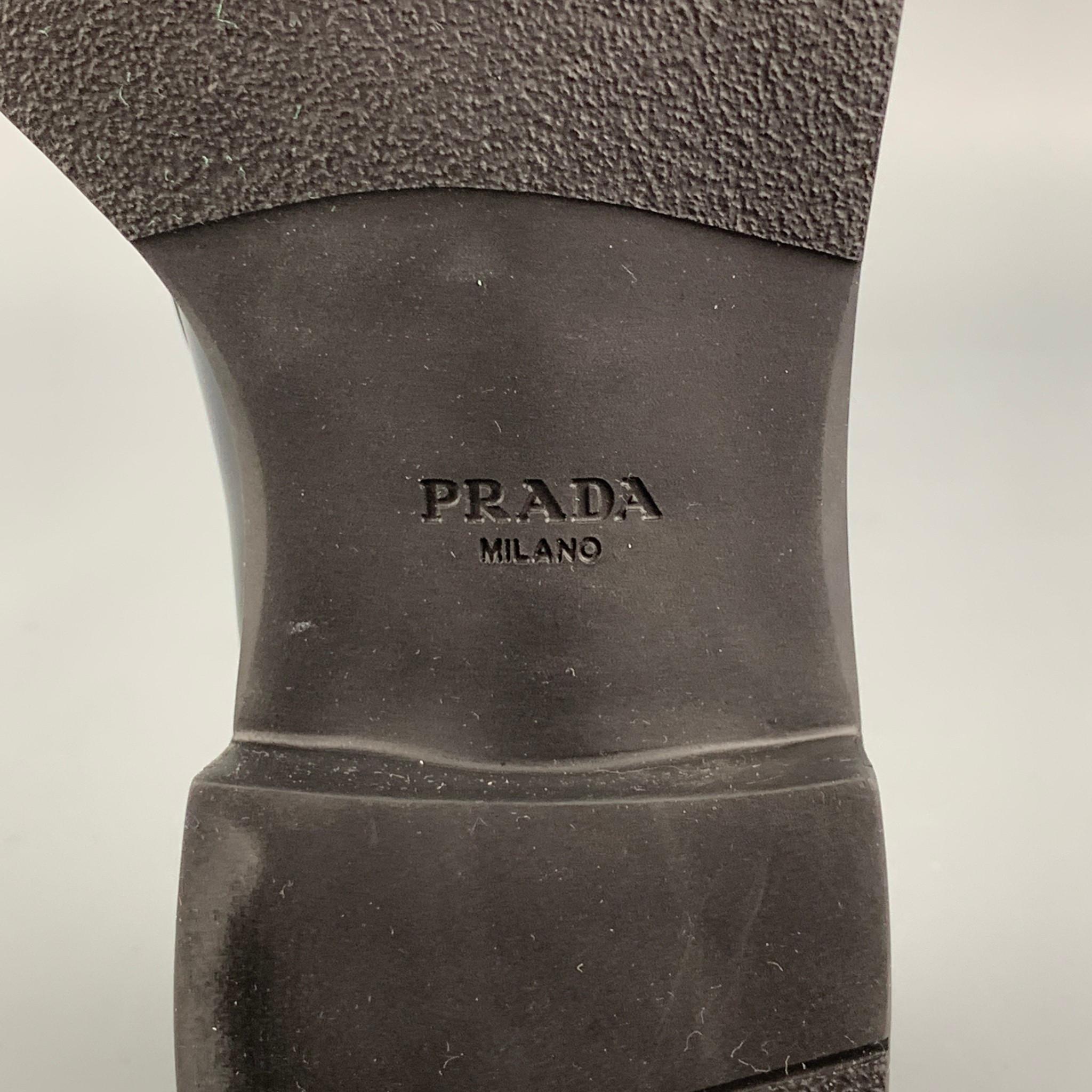 PRADA Size 7.5 Black Leather Triangle Logo Loafers 1