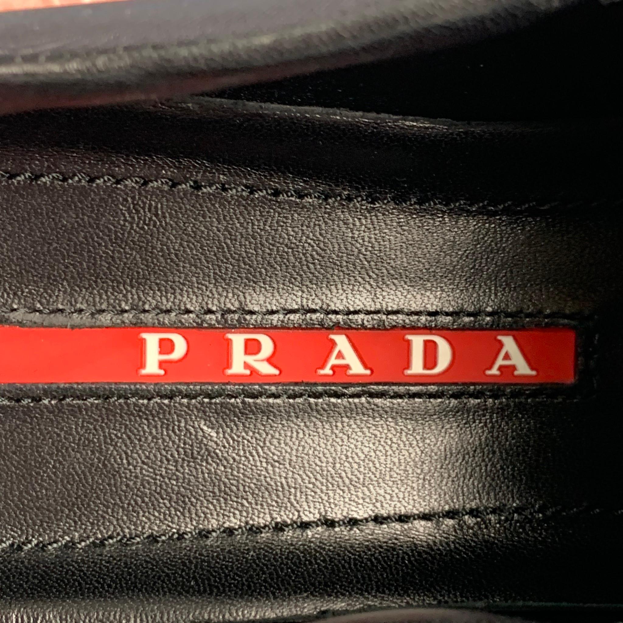 PRADA Size 7.5 Black & Pink Nylon Mesh Slip Sneakers In New Condition In San Francisco, CA