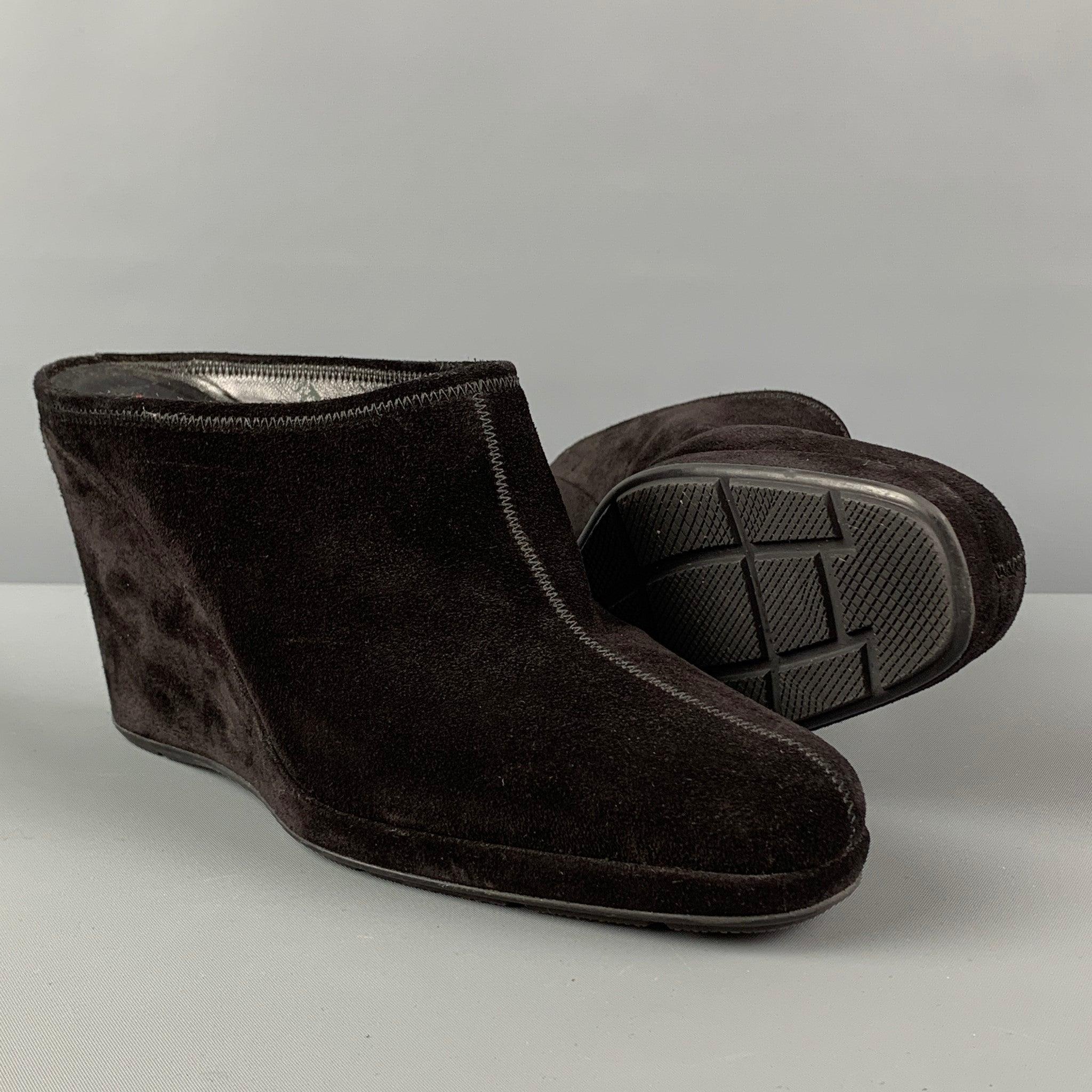 PRADA Size 7.5 Black Suede Slip On Boots In Good Condition In San Francisco, CA