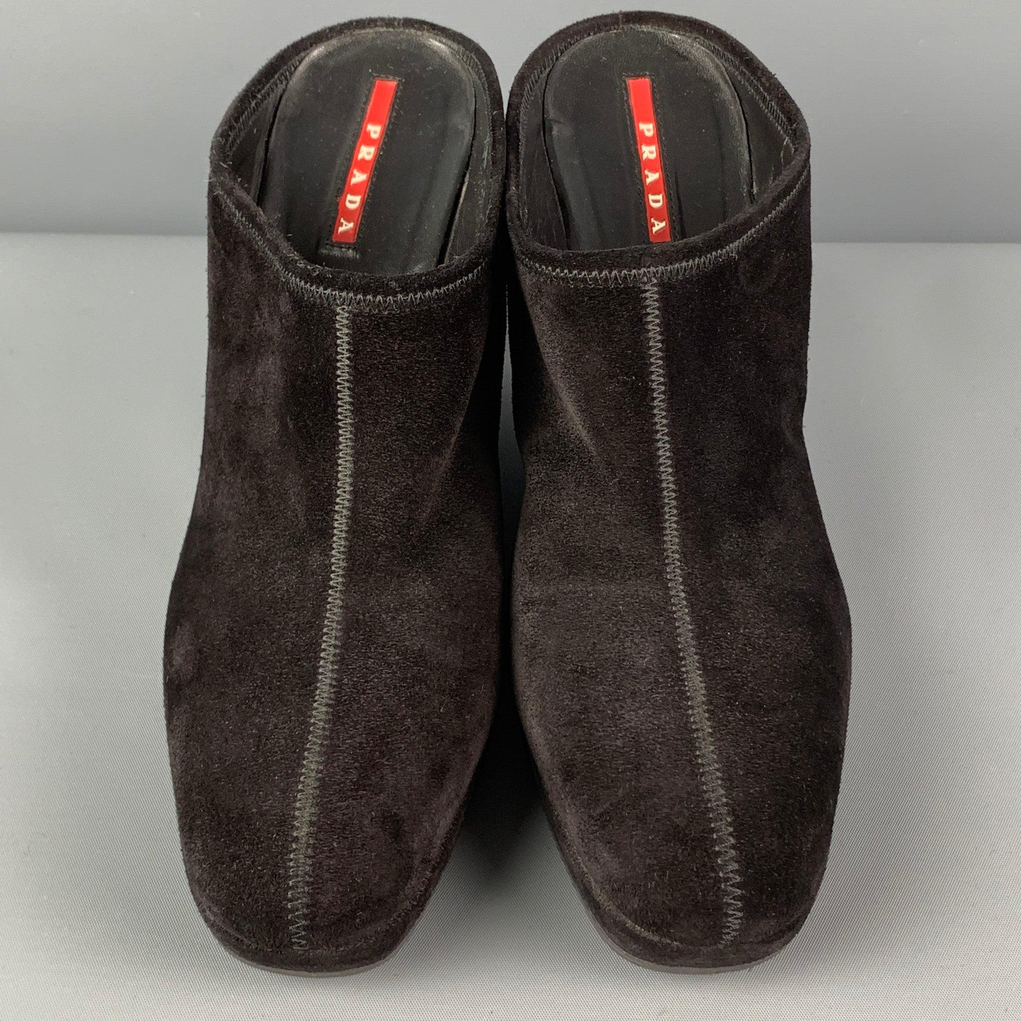 Women's PRADA Size 7.5 Black Suede Slip On Boots