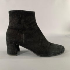 PRADA Size 7.5 Black Suede Textured Side Zipper Boots