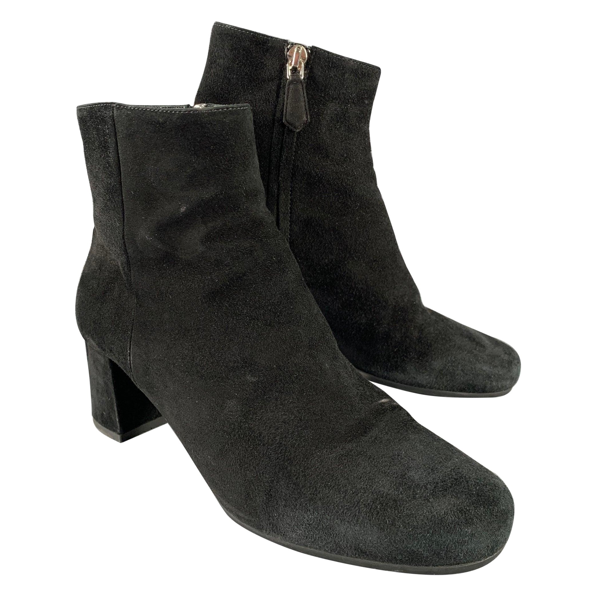 PRADA Taille 7.5 Bottes en daim texturé noir avec fermeture à glissière latérale