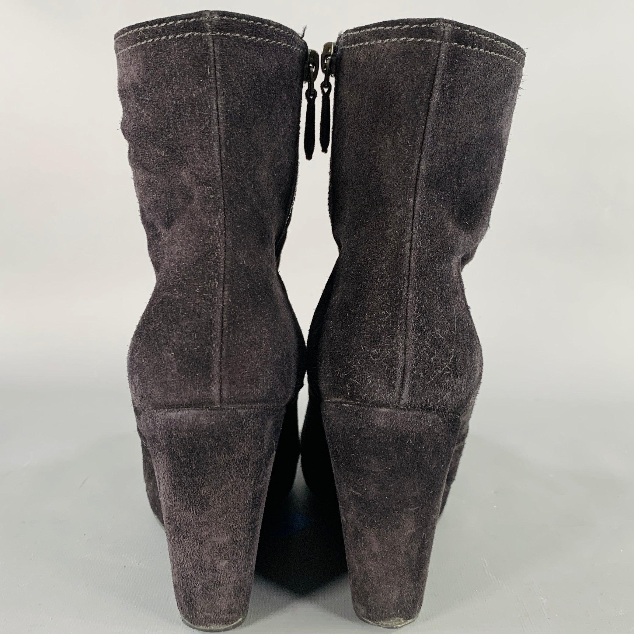 PRADA Size 7.5 Black Suede Wedge Ankle Boots In Good Condition For Sale In San Francisco, CA