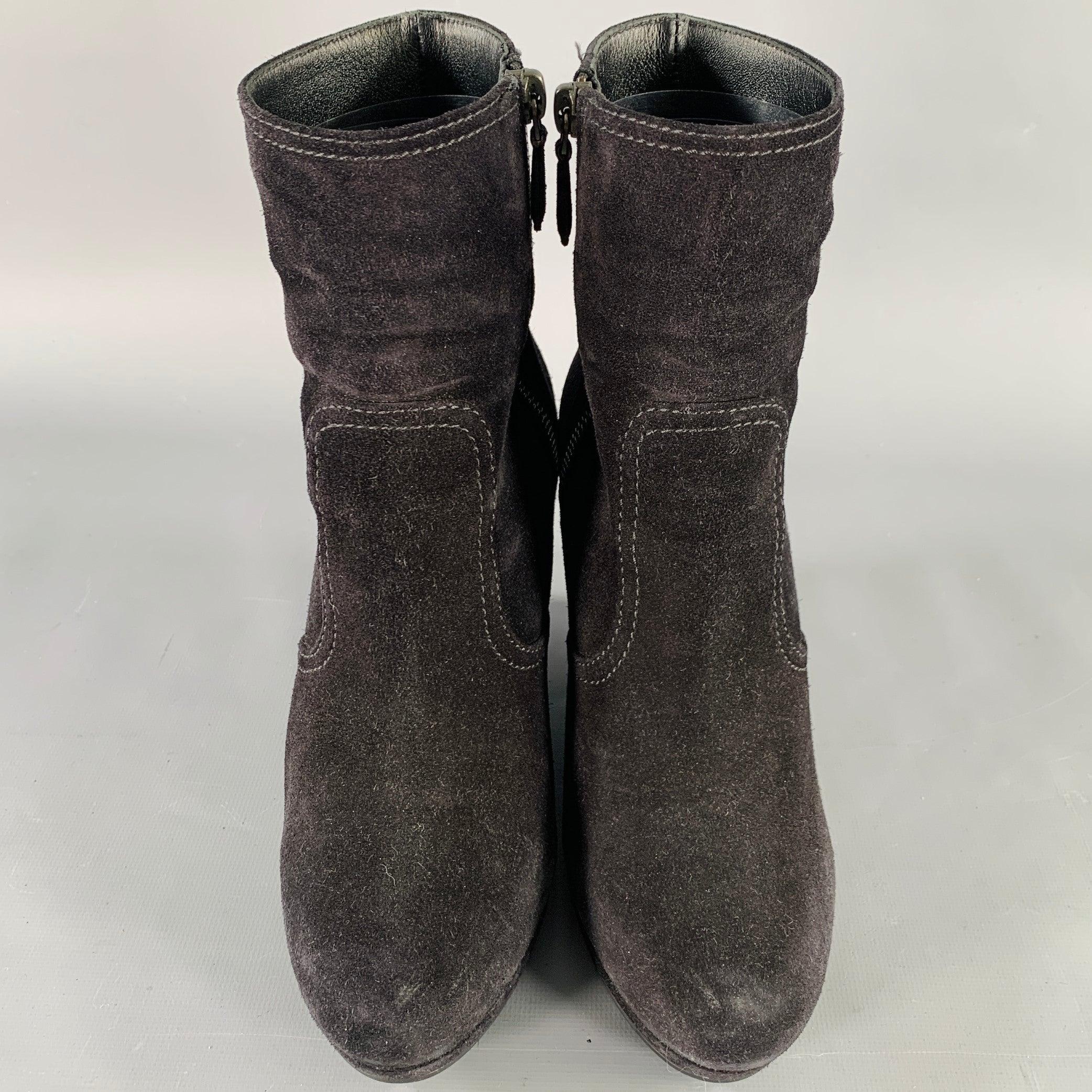 Women's PRADA Size 7.5 Black Suede Wedge Ankle Boots For Sale