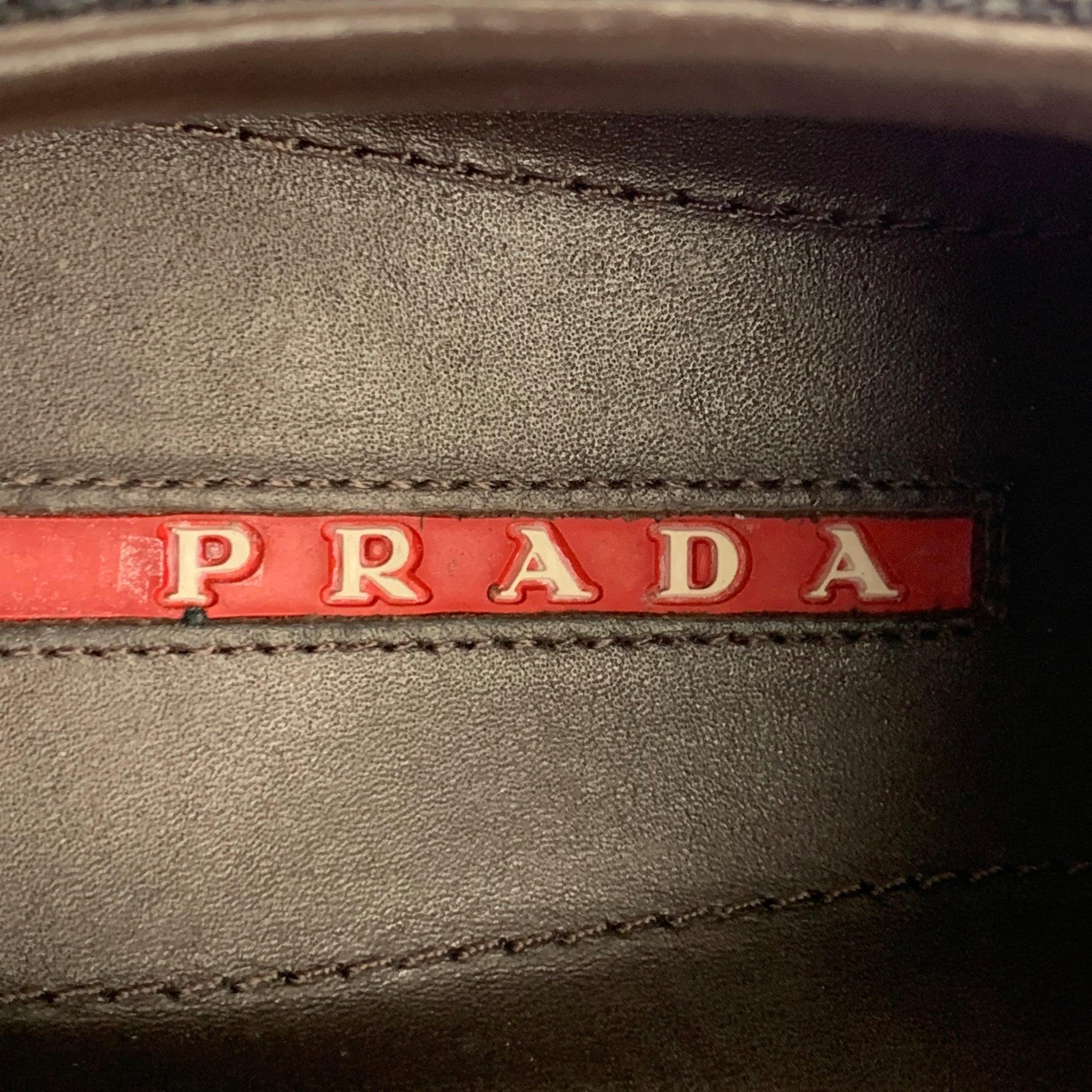 PRADA Size 7.5 Black Tan Mesh Lace Up Sneakers For Sale 3