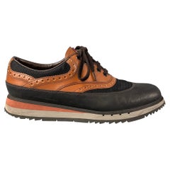 PRADA Größe 7,5 Schwarz Tan Mesh Spitzen-Sneakers mit Schnürung