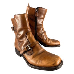 PRADA Size 7.5 Brown Leather Moto Racer Boots