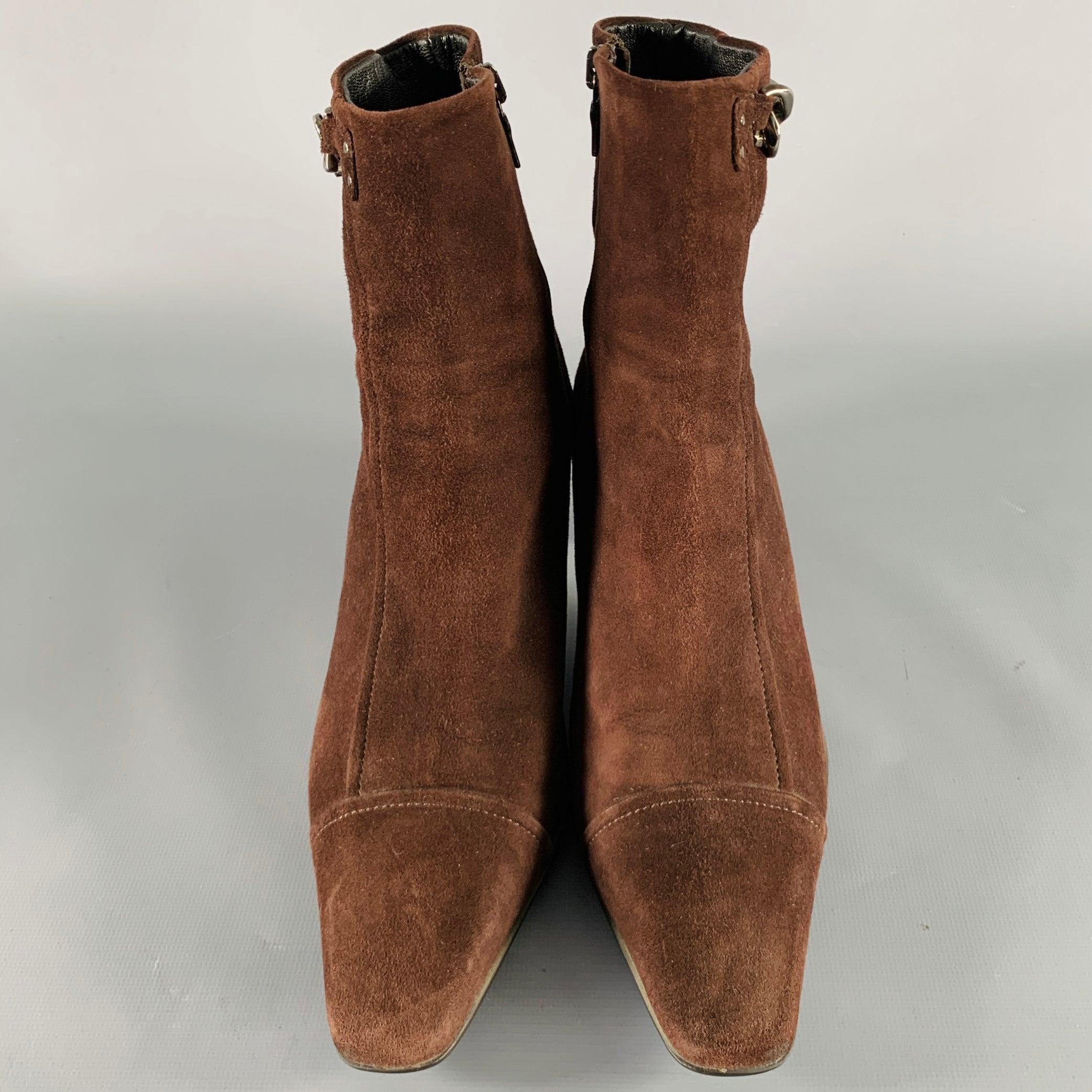 Women's PRADA Size 7.5 Brown Suede Kitten Heel Boots