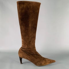 PRADA Size 7.5 Brown Suede Pointed Toe Side Zipper Boots