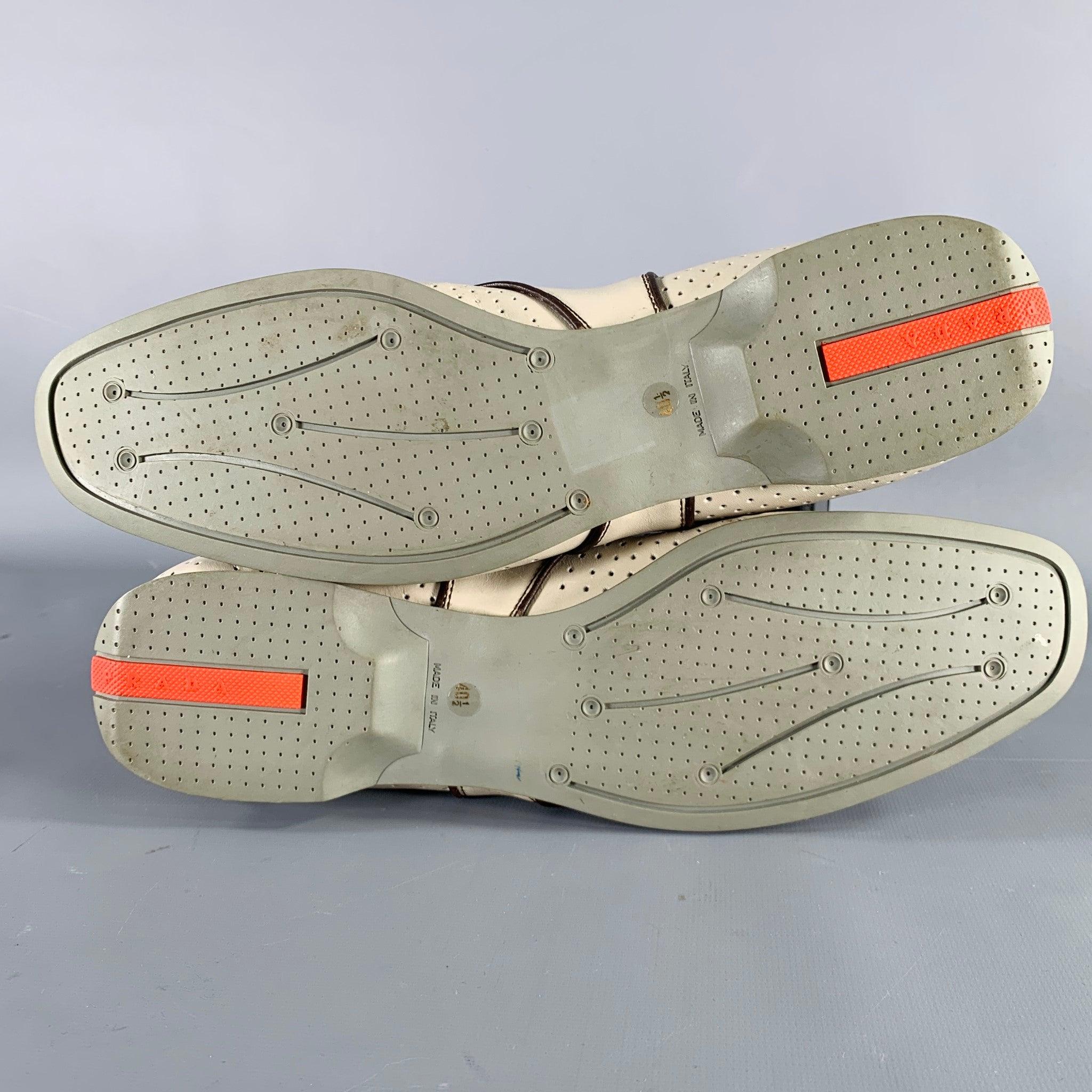 PRADA Size 7.5 Grey Brown Perforated Leather Lace-Up Shoes For Sale 1