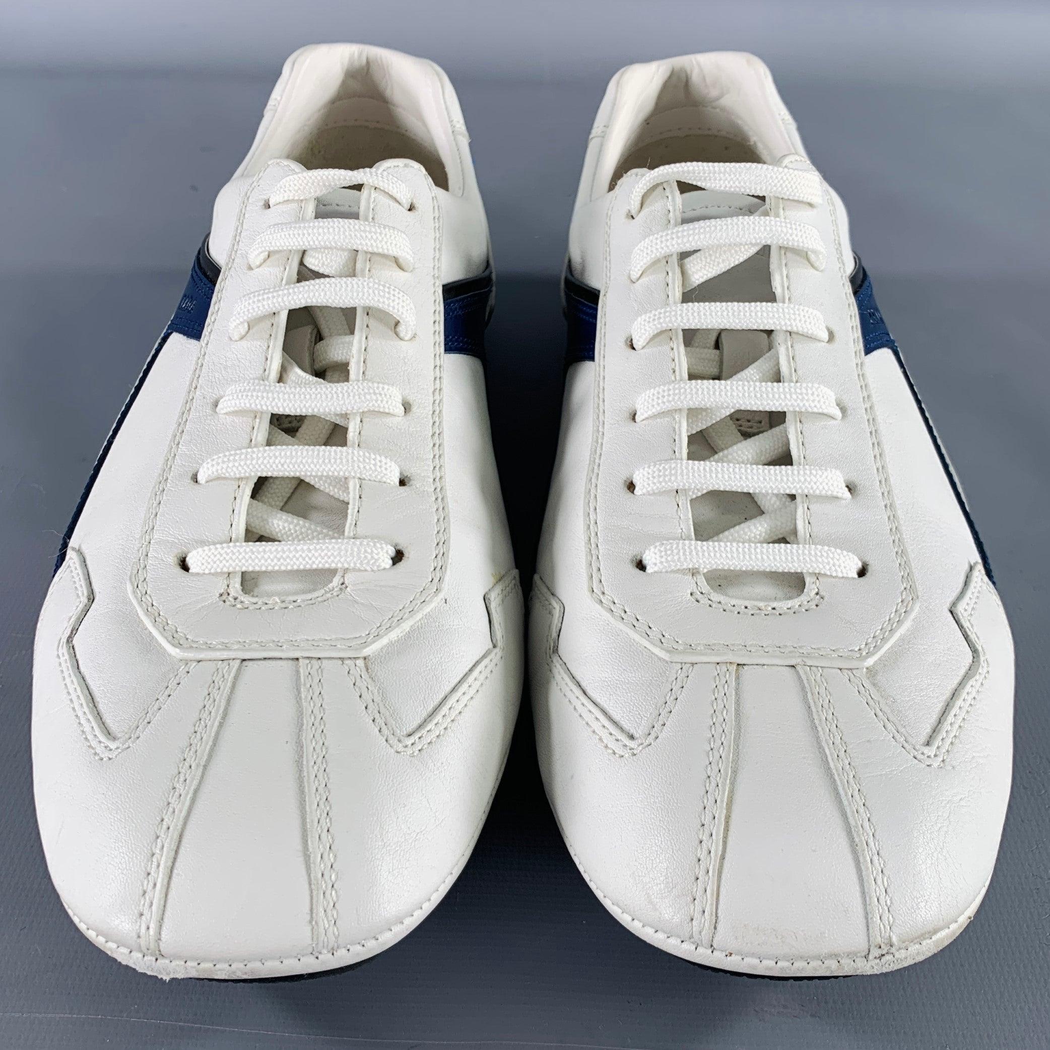 PRADA Size 7.5 -Monte Carlo- White Navy Color Block Sneakers In Excellent Condition In San Francisco, CA
