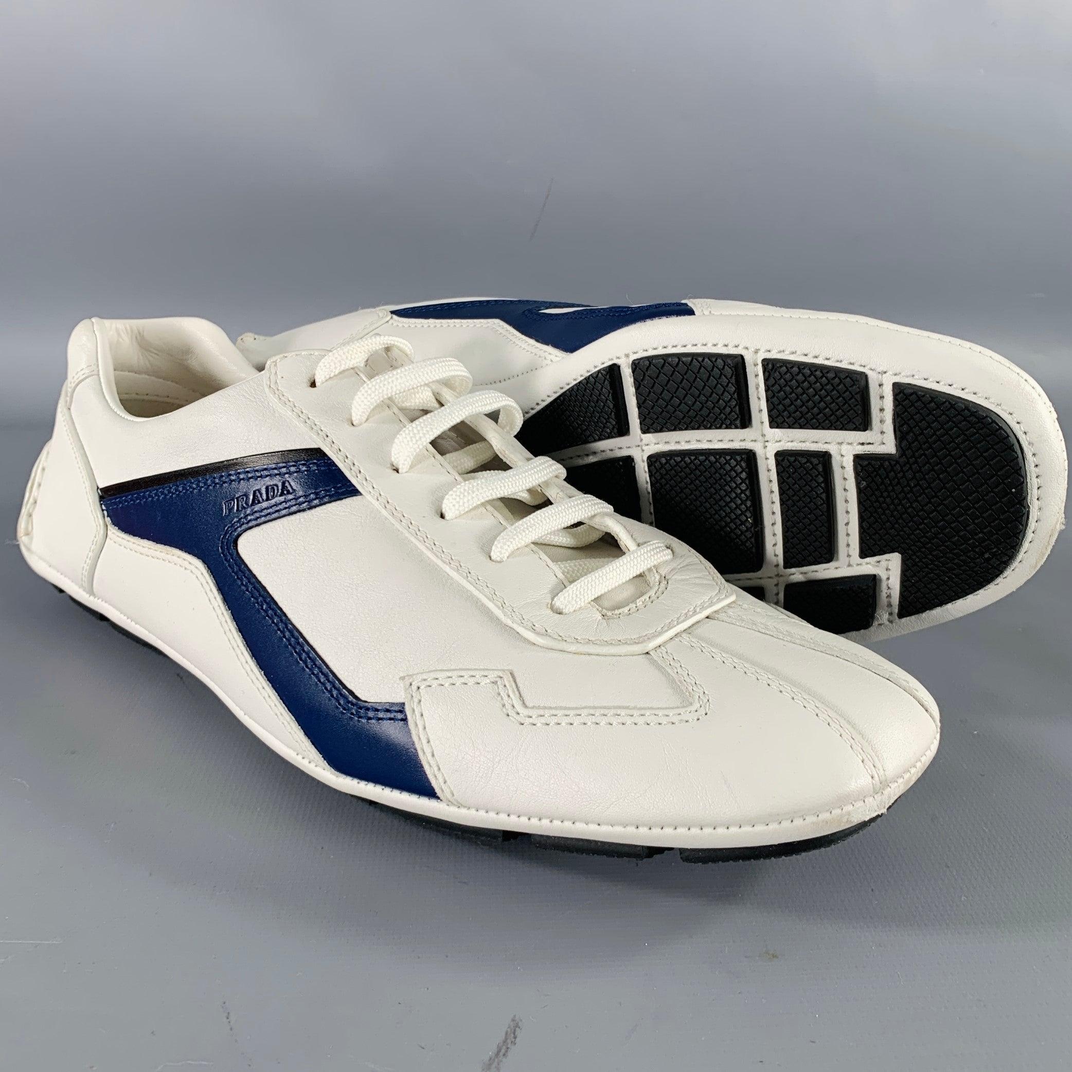 Men's PRADA Size 7.5 -Monte Carlo- White Navy Color Block Sneakers
