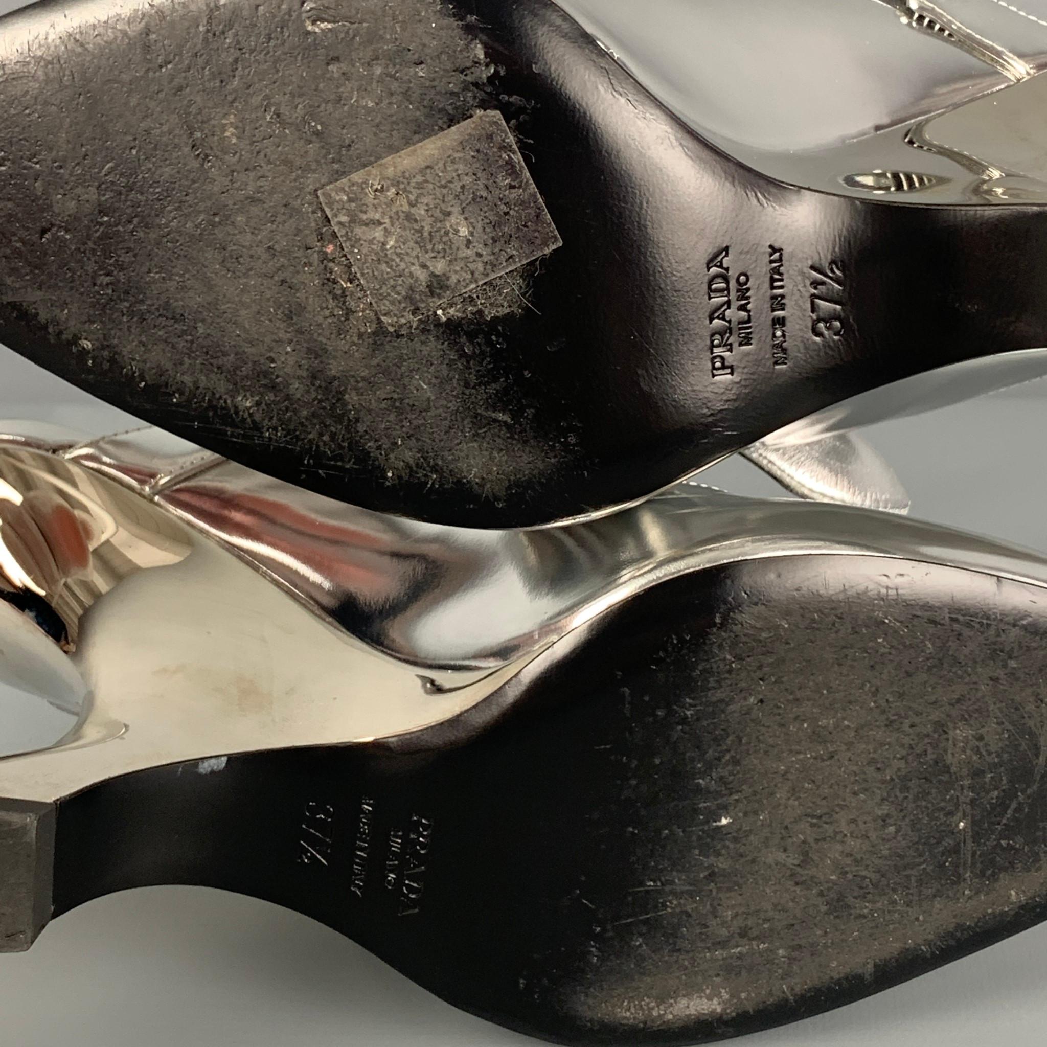 Men's PRADA Size 7.5 Silver Patent Leather Mules Pumps