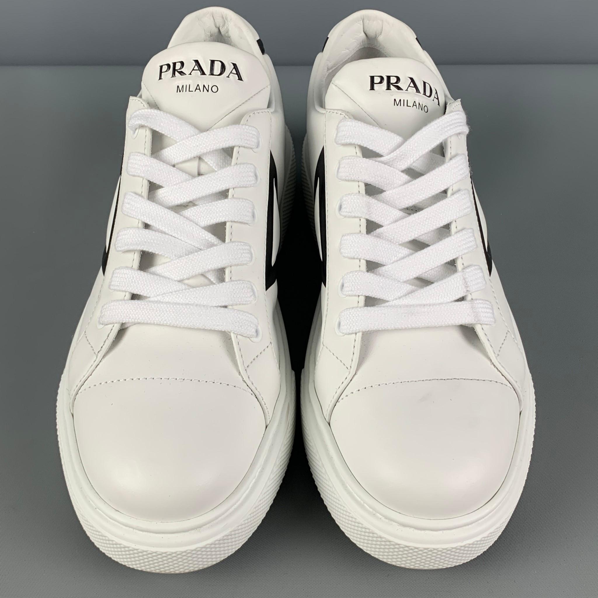 Women's PRADA Size 7.5 White Leather Lace Up Sneakers