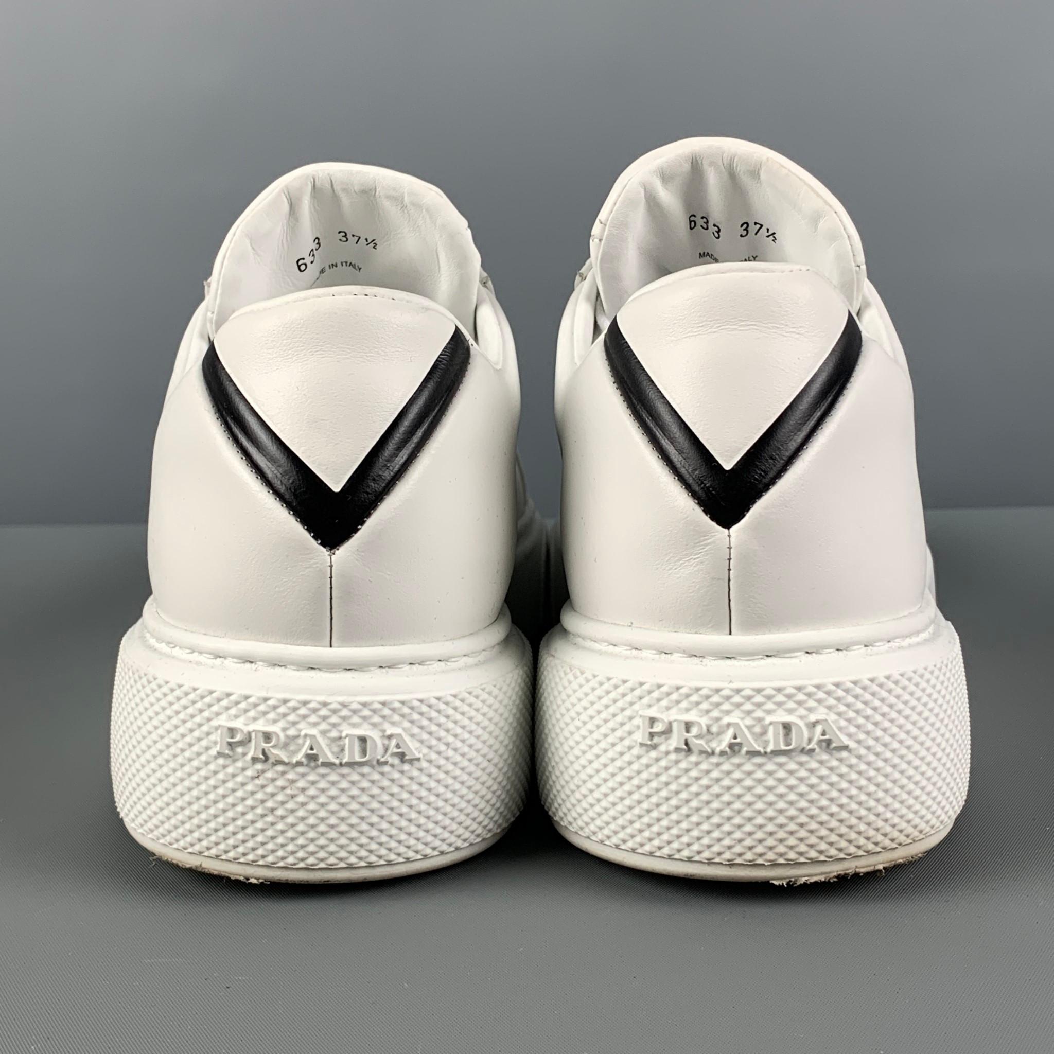 PRADA Size 7.5 White Leather Lace Up Sneakers 1