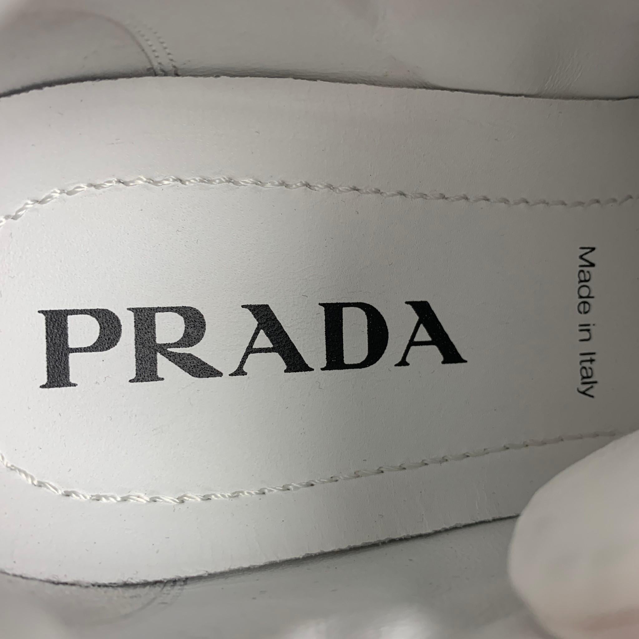 PRADA Size 7.5 White Leather Lace Up Sneakers 4