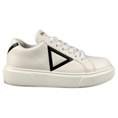 PRADA Size 7.5 White Leather Lace Up Sneakers