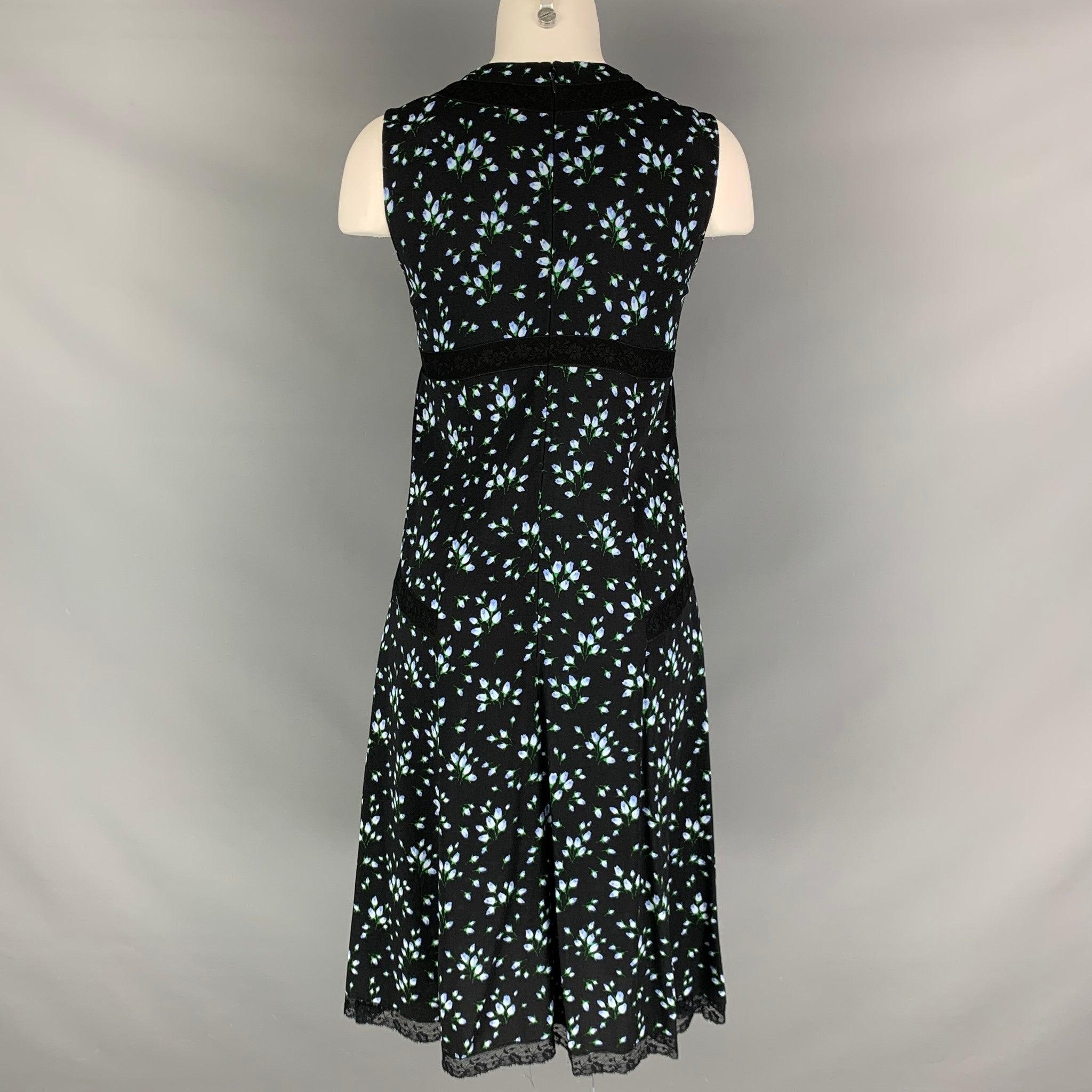 PRADA Size 8 Black Blue & Green Viscose Elastane Floral Sleeveless Dress In Excellent Condition For Sale In San Francisco, CA