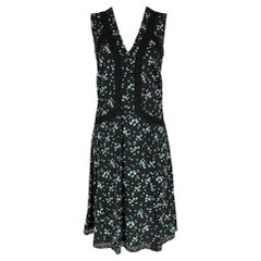 PRADA Size 8 Black Blue & Green Viscose Elastane Floral Sleeveless Dress