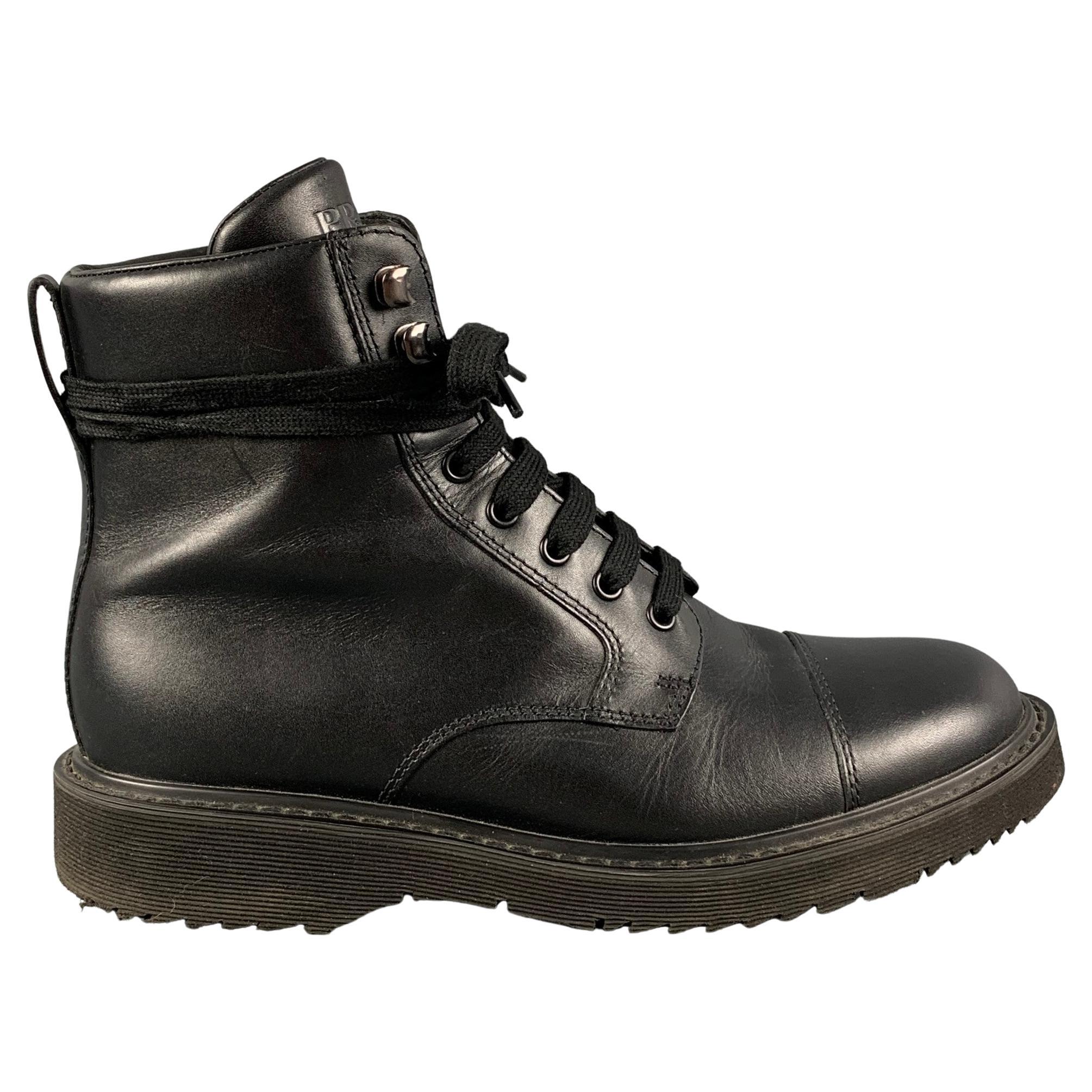 PRADA Size 8 Black Leather City Calf Boots