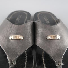 PRADA Size 8 Black Leather Silver Logo Thong Sandals