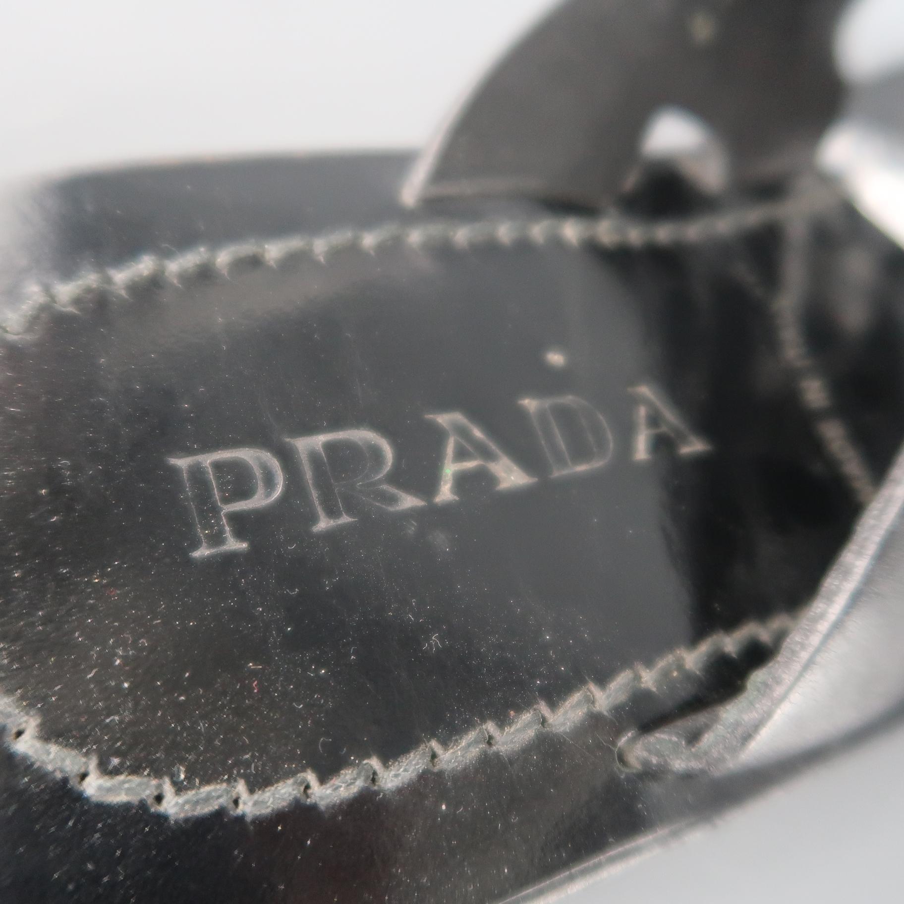 Men's PRADA Size 8 Black Leather Silver Logo Thong Sandals