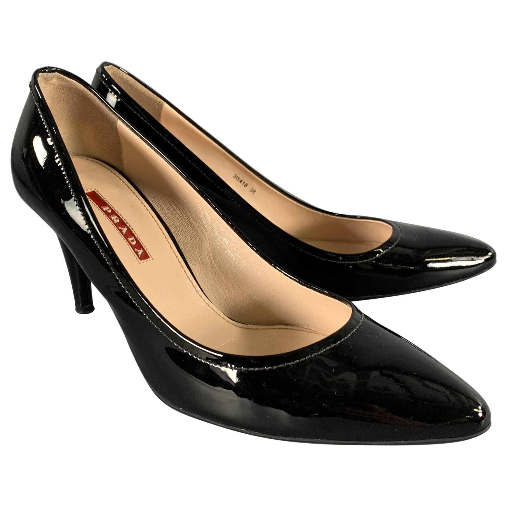 PRADA Size 8 Black Patent Leather Shiny Patent Pumps For Sale