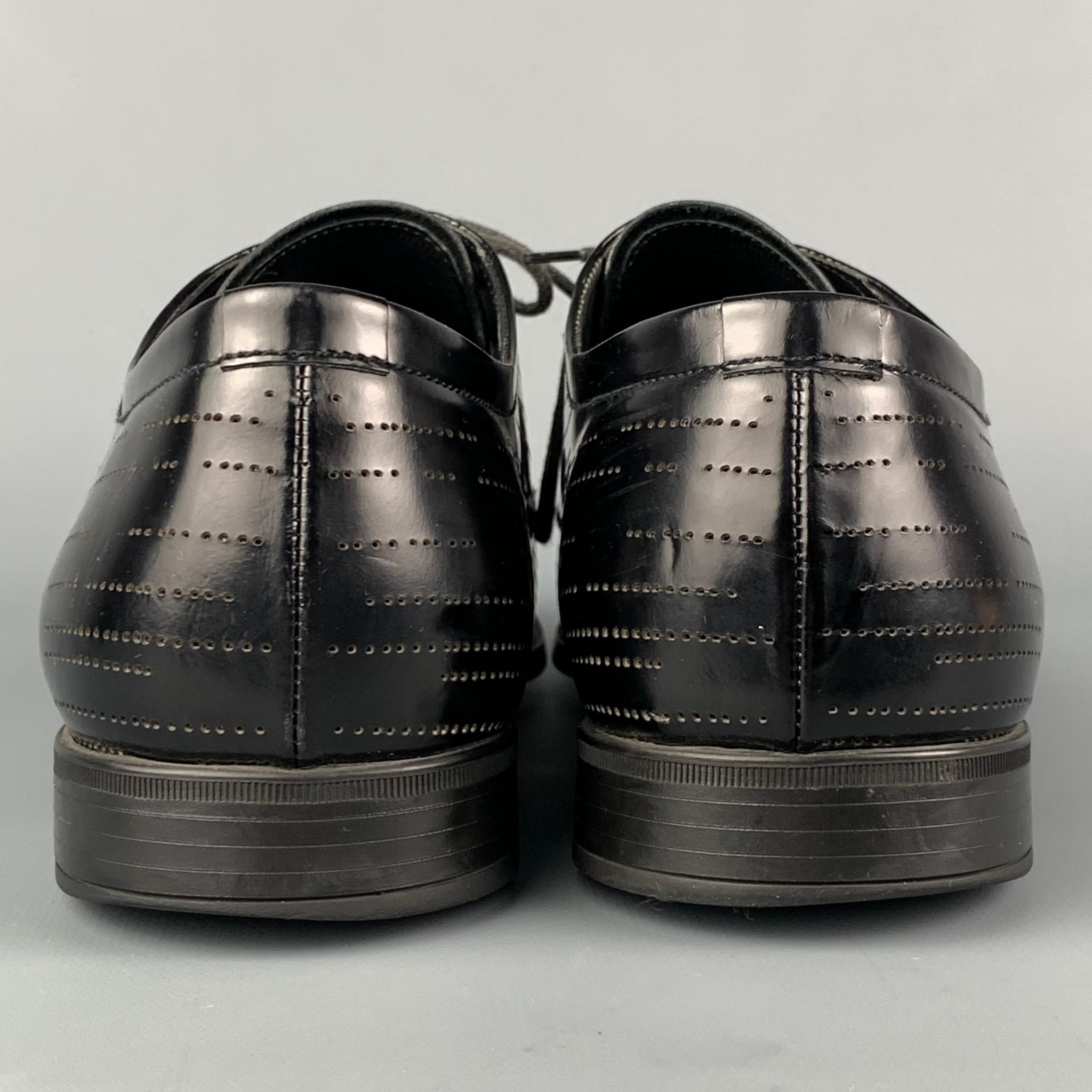 PRADA Size 8 Black Perforated Leather Lace Up Shoes In Good Condition In San Francisco, CA
