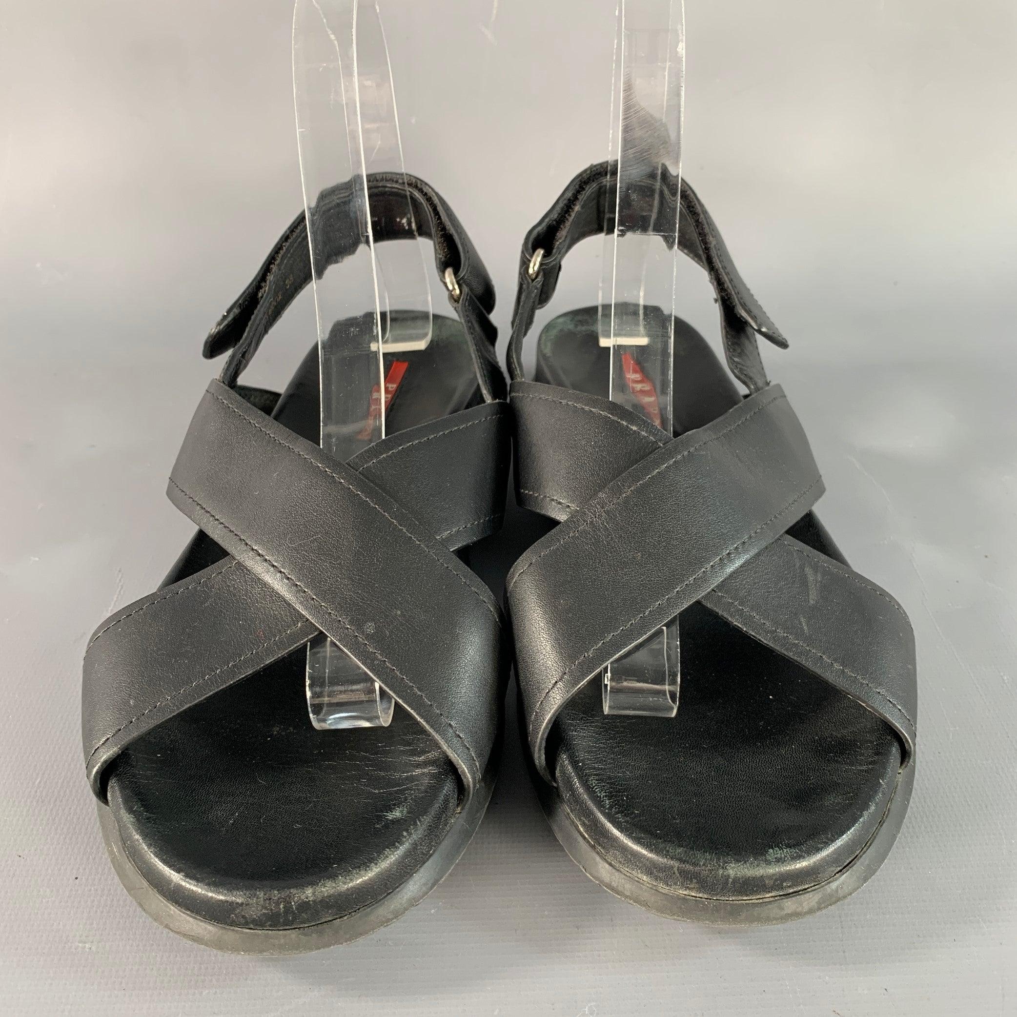 Women's PRADA Size 8 Black Strappy Sandals For Sale