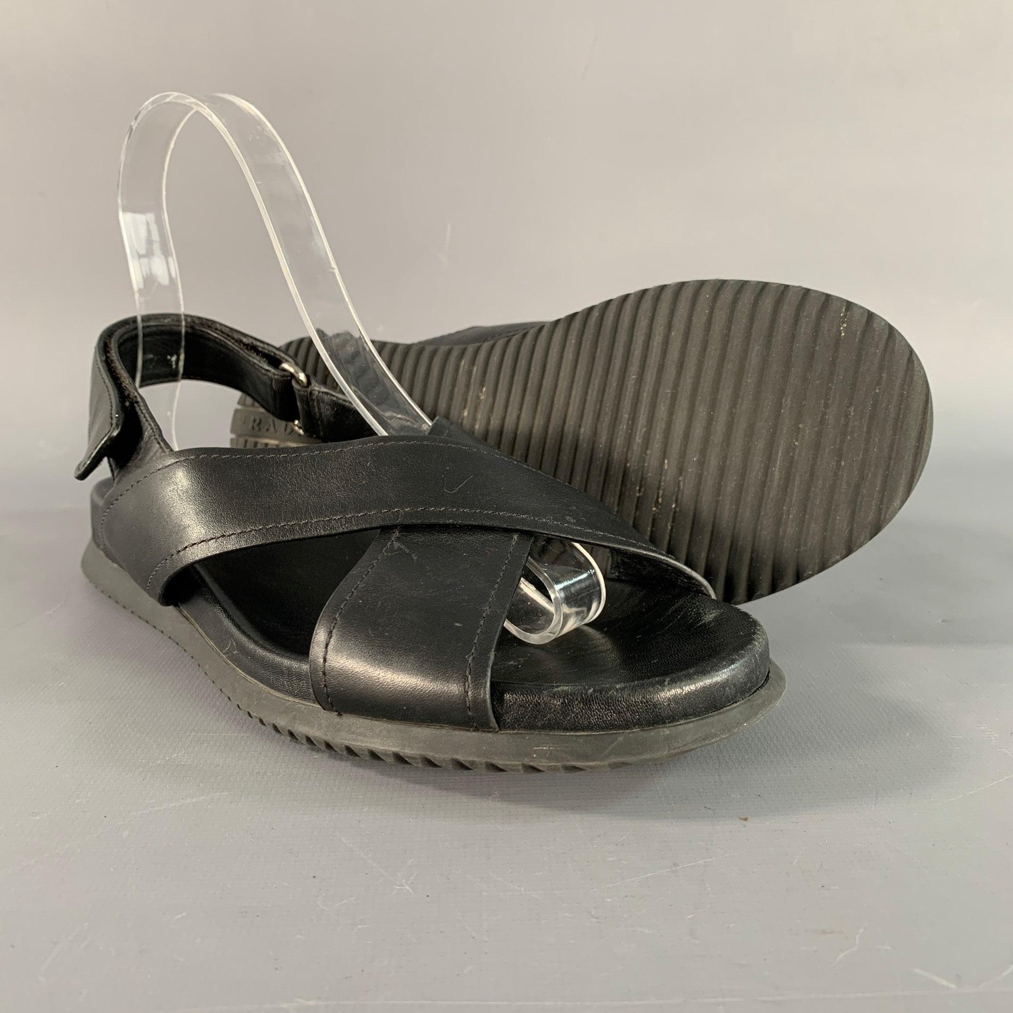 PRADA Size 8 Black Strappy Sandals For Sale 1
